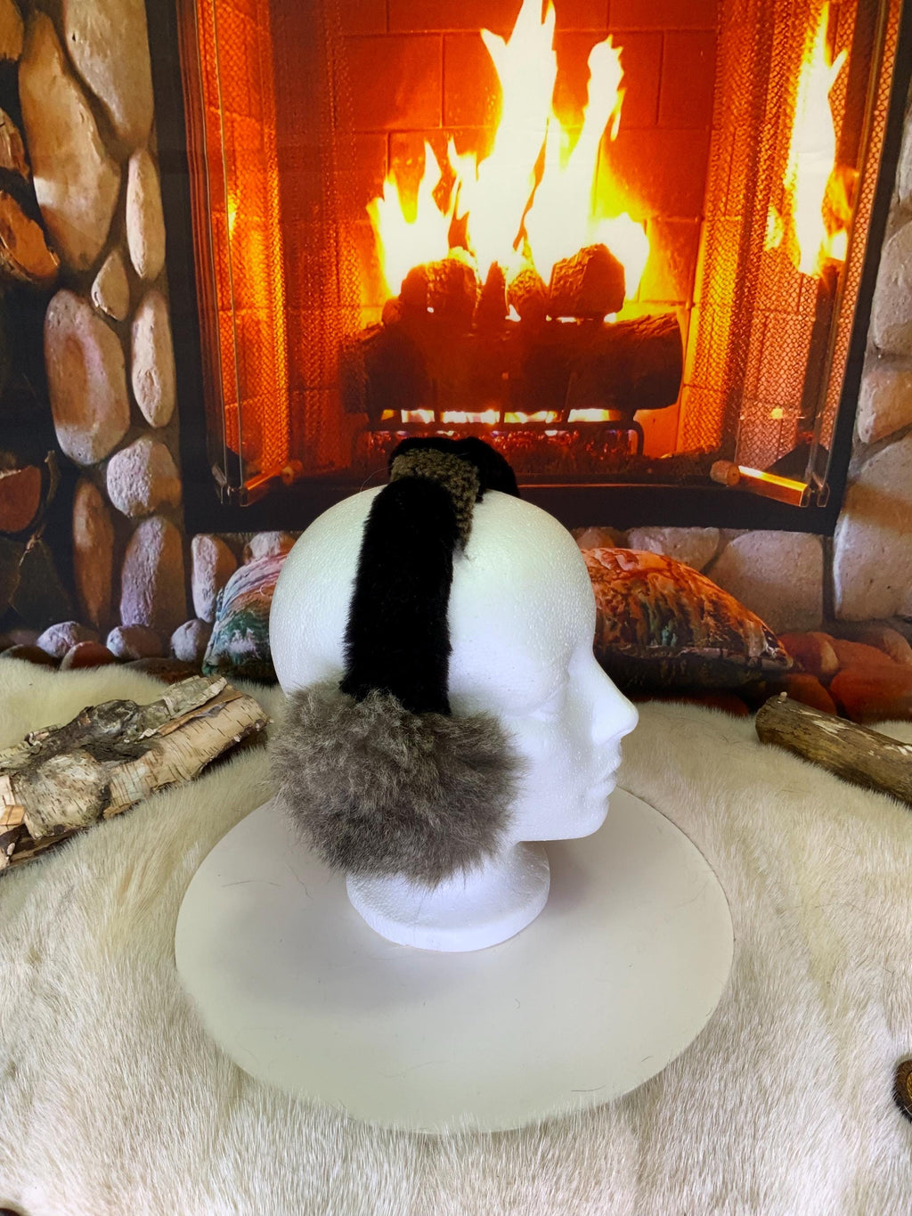 Cache-Oreilles tout en fourrure recyclée édition Opossum naturel