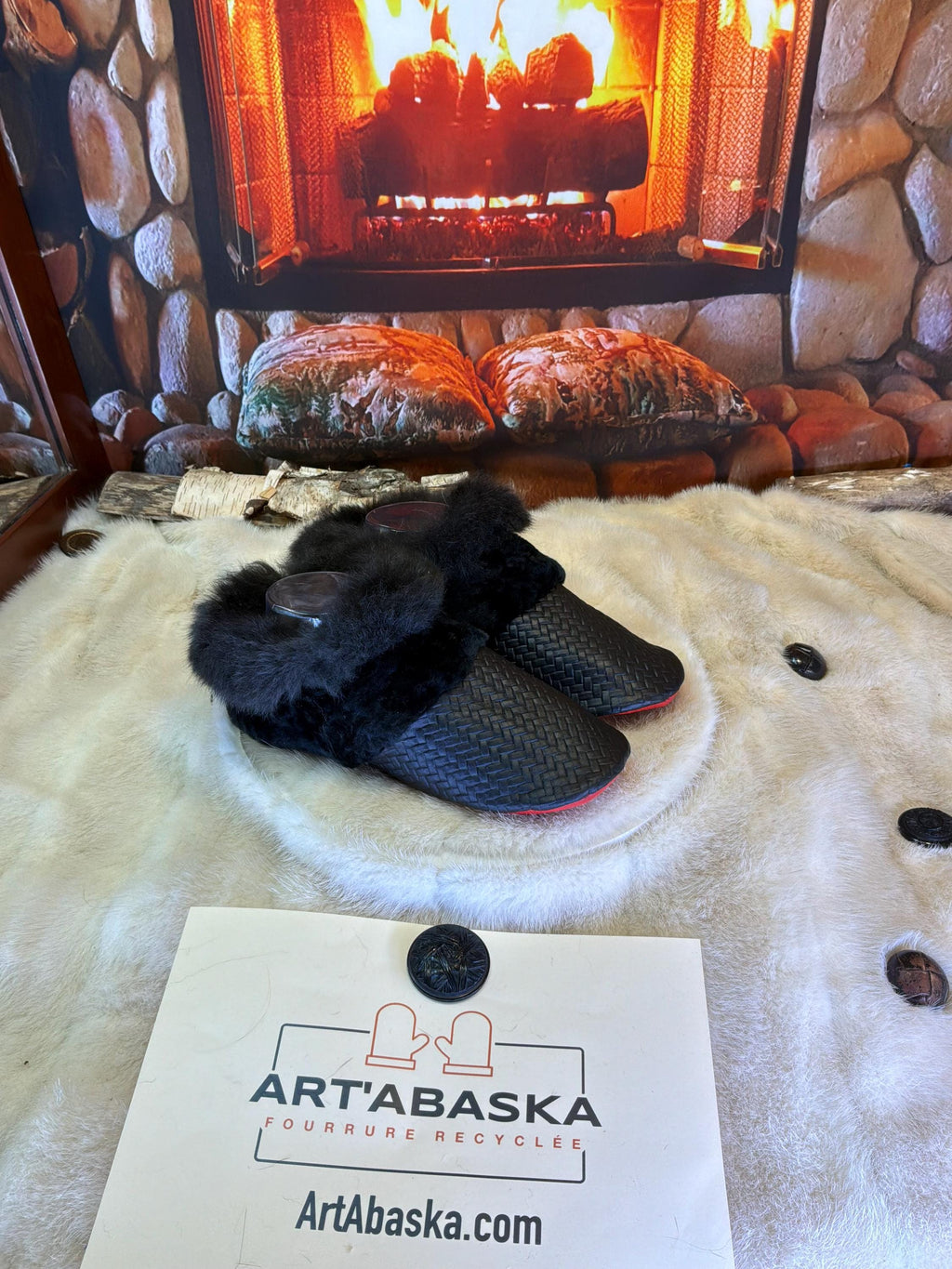 Slipper Ophélia pointure 8 femme – Sherling italien & cuir recyclé, pièce unique faite à la main au Québec