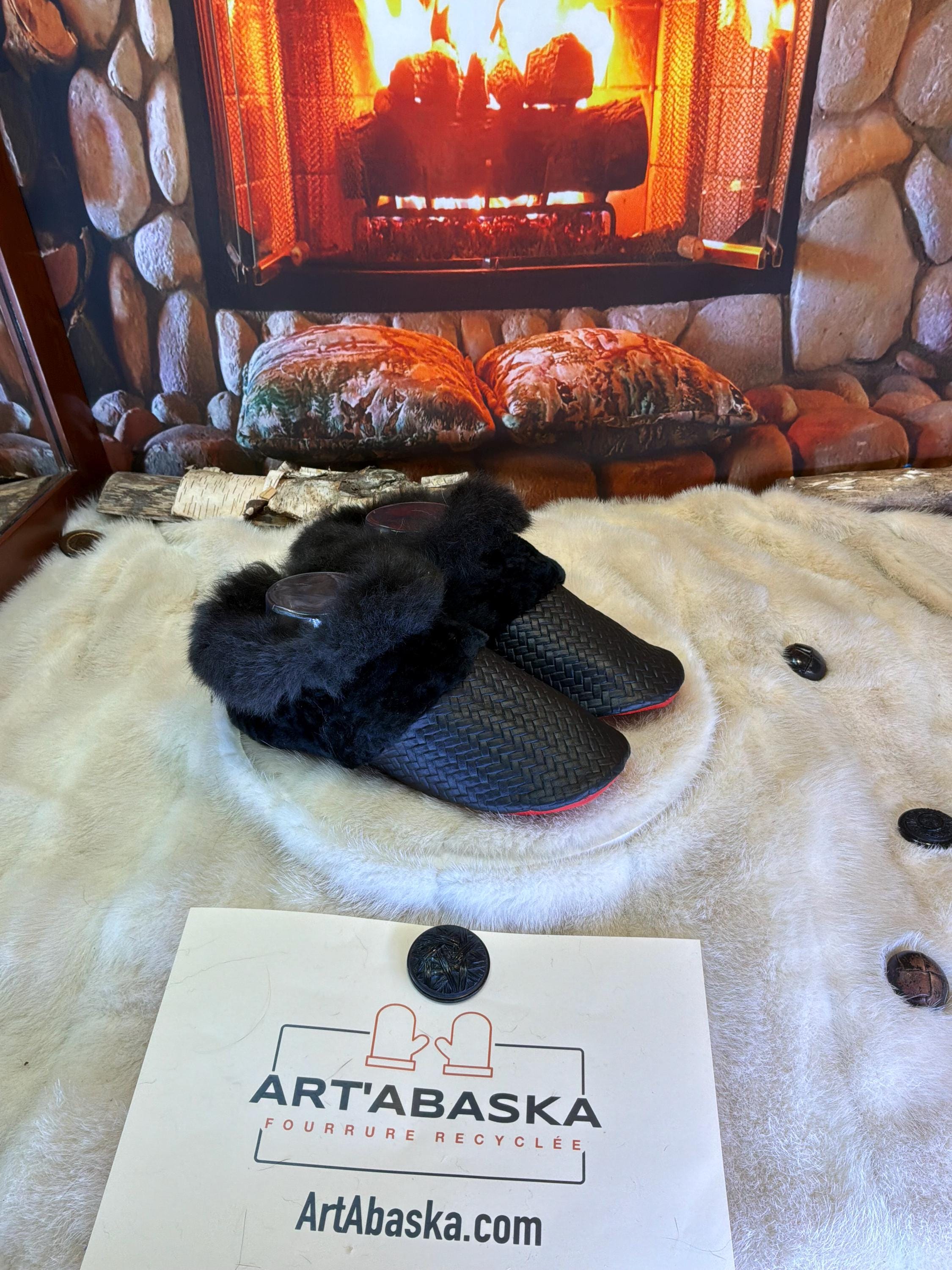 Slipper Ophélia pointure 8 femme – Sherling italien & cuir recyclé, pièce unique faite à la main au Québec