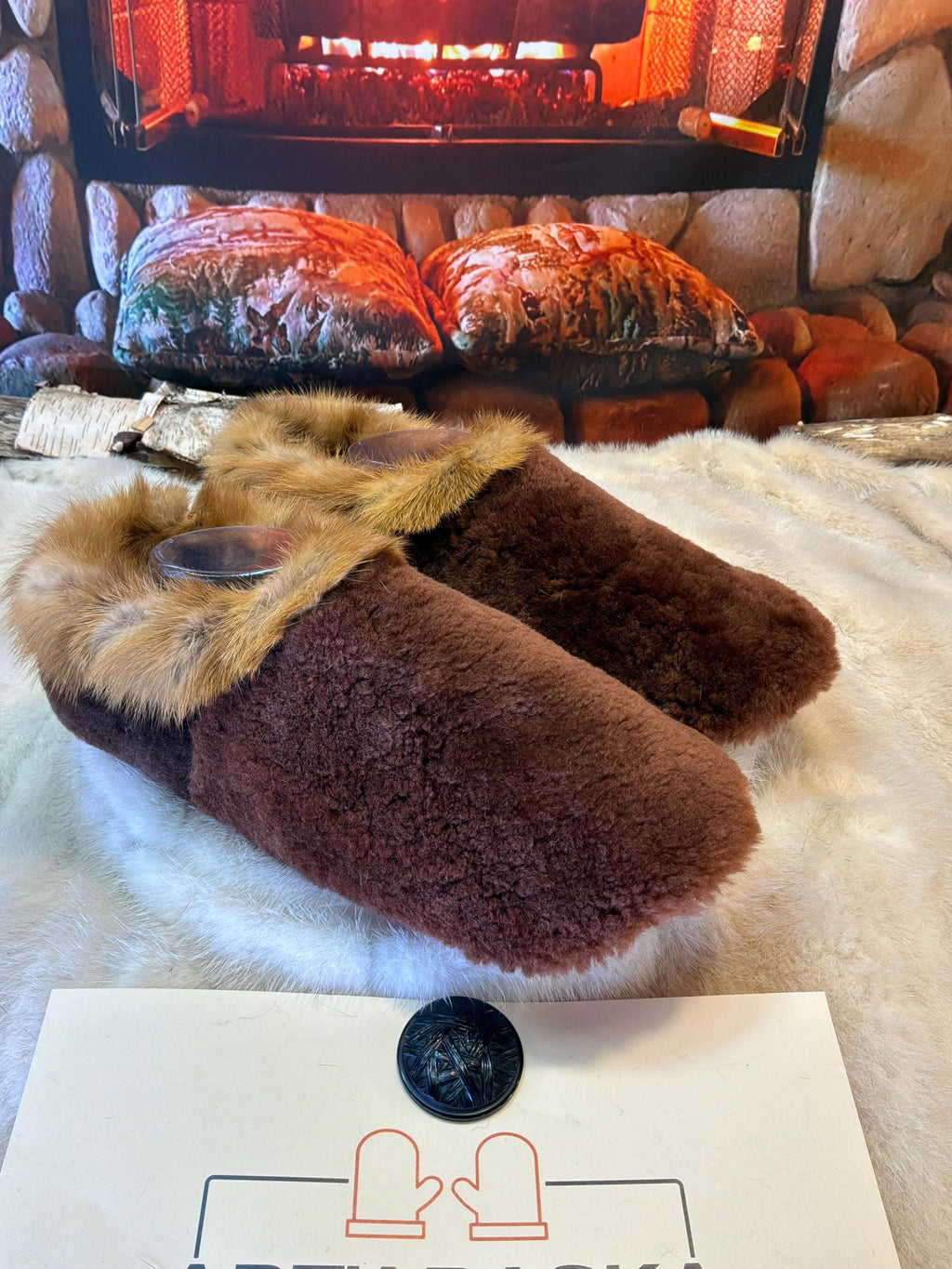 Slipper Camille pointure 10 Homme – Sherling italien & cuir recyclé, pièce unique faite à la main au Québec