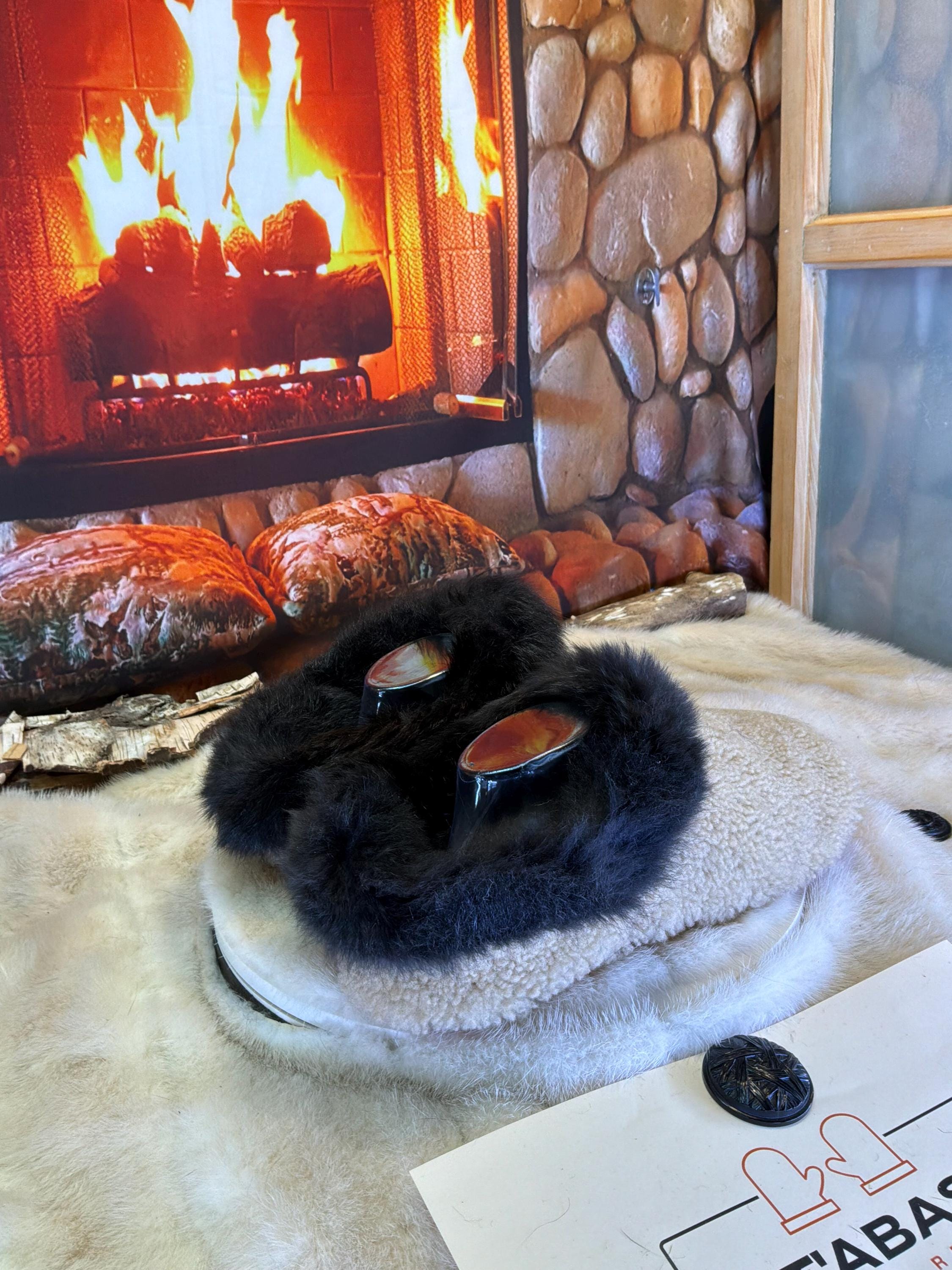 Slipper Angéline pointure 10 femme – Sherling italien & cuir recyclé, pièce unique faite à la main au Québec