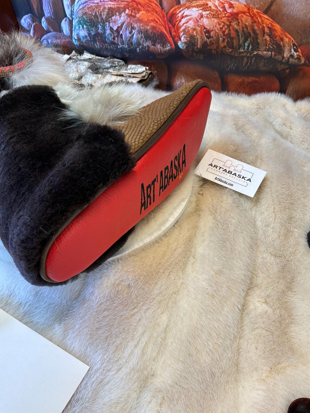 Mocassins d’intérieur homme Yolande pointure 11 cuir italien serpent brun coyote recyclé mouton café fait à la main Québec