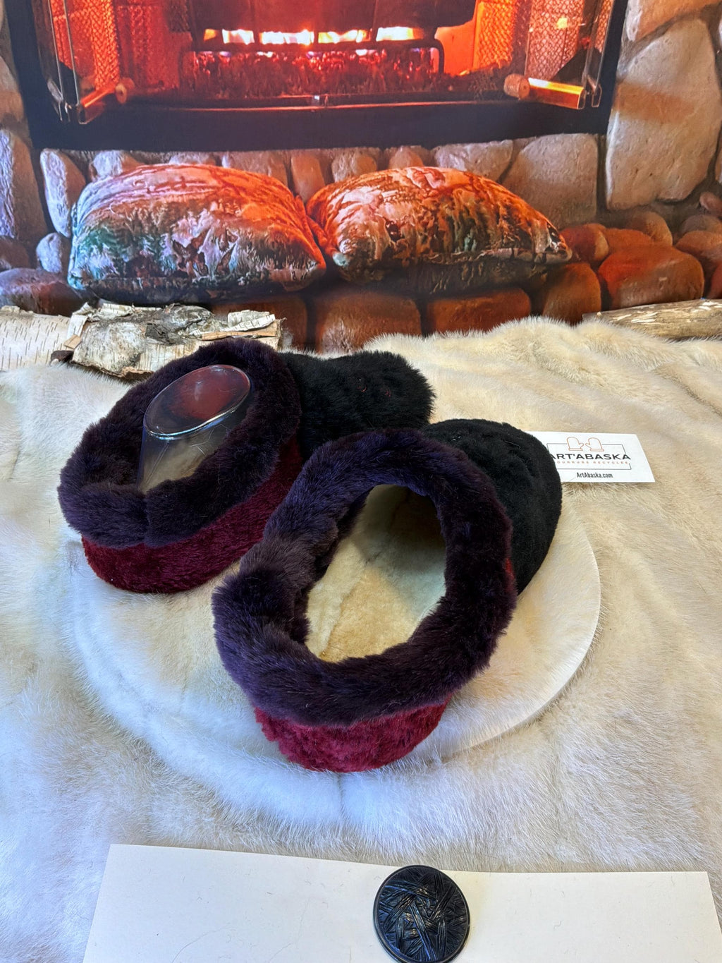 Slipper Ida pointure 9 femme – Sherling italien & cuir recyclé, pièce unique faite à la main au Québec Édition Brodée
