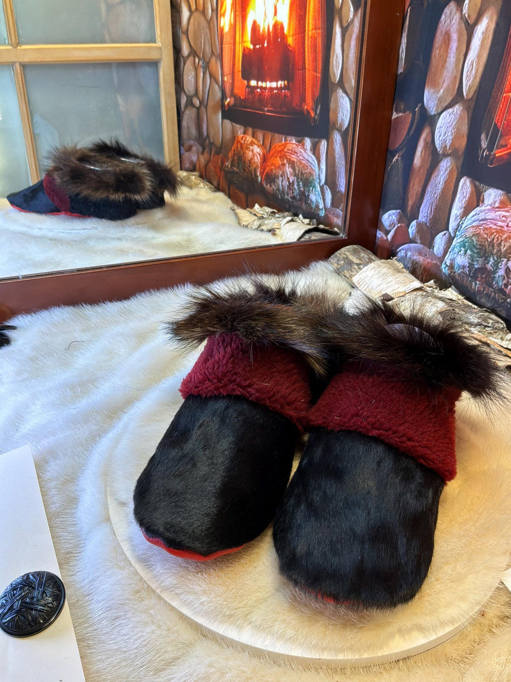 Slipper Romaine pointure 8 femme – Sherling italien & cuir recyclé, pièce unique faite à la main au Québec