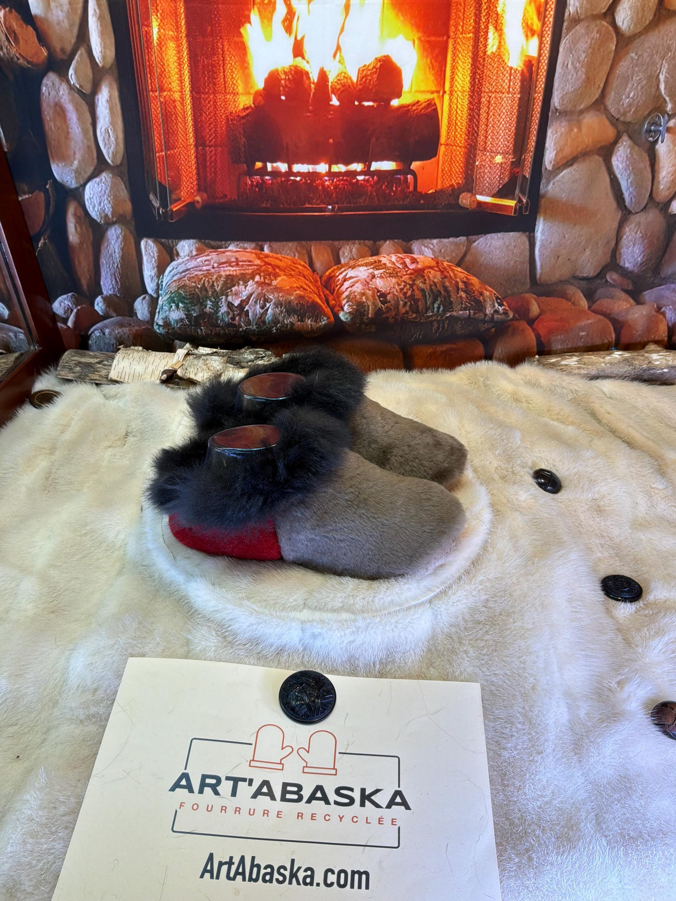 Slipper Germaine pointure 7 femme – Sherling italien & cuir recyclé, pièce unique faite à la main au Québec