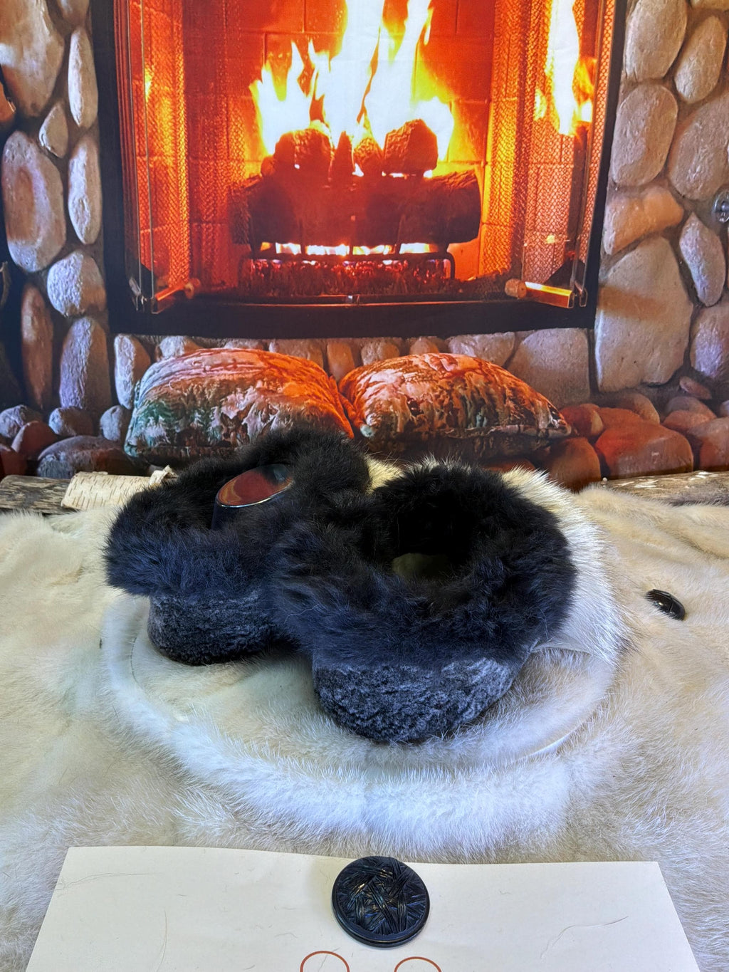 Slipper Mathilde pointure 9 femme – Sherling italien & cuir recyclé, pièce unique faite à la main au Québec