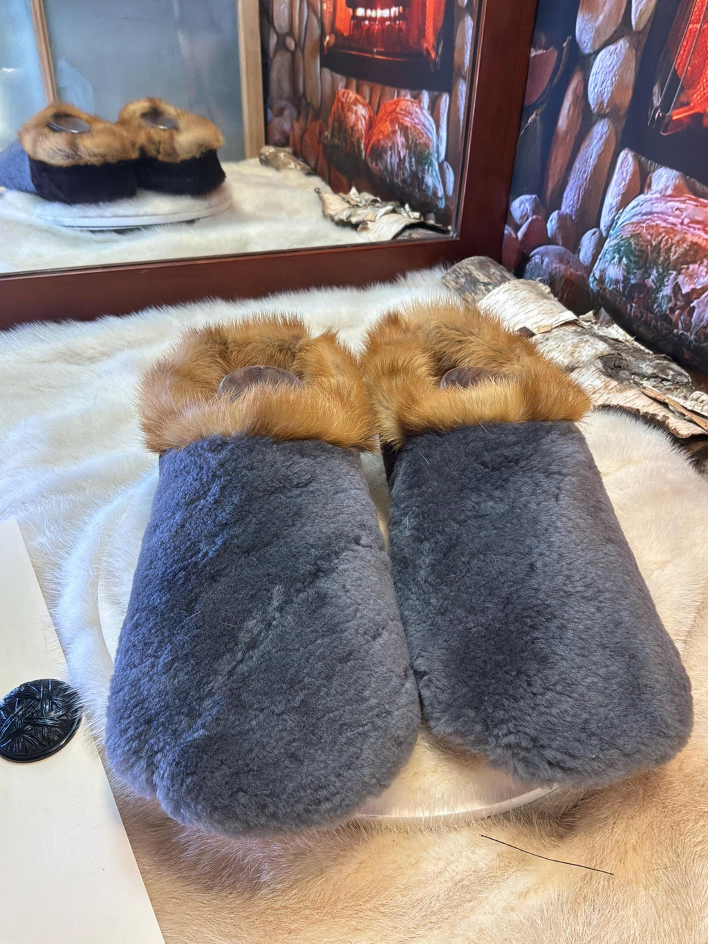 Slipper Eulalie pointure 10 Homme – Sherling italien & cuir recyclé, pièce unique faite à la main au Québec