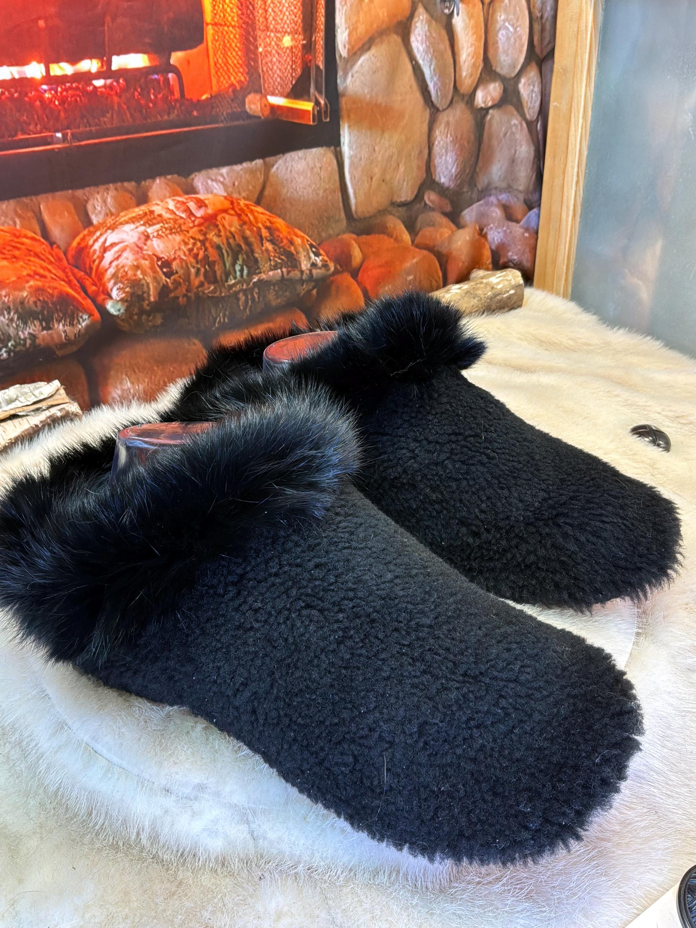 Slipper Cécile pointure 8 femme – Sherling italien & cuir recyclé, pièce unique faite à la main au Québec