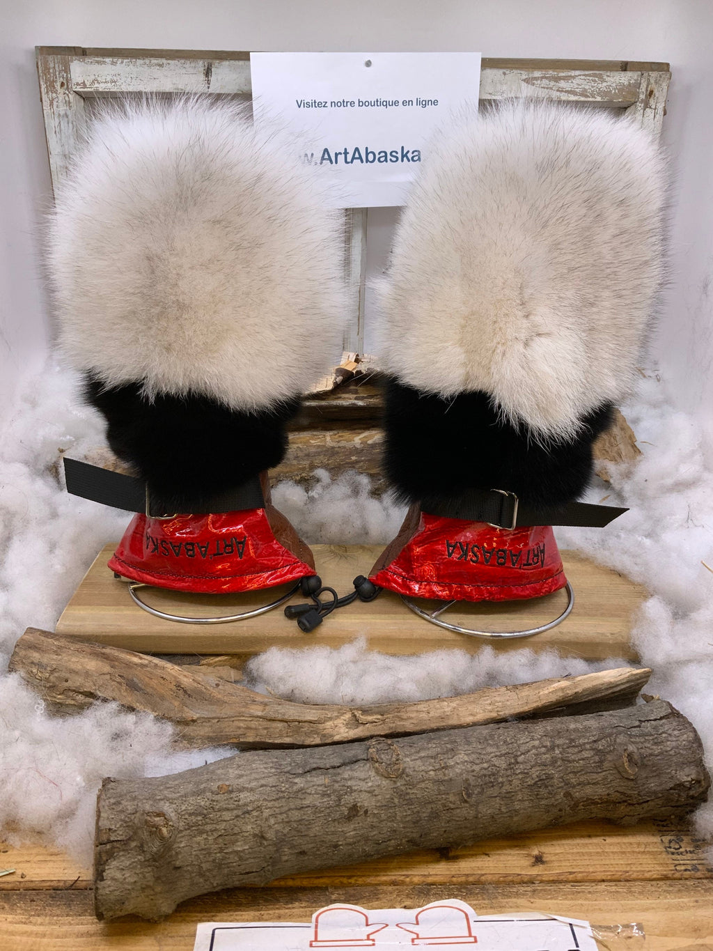 Mitaines Alice Medium - Édition spéciale patchwork, fourrures recyclées renard et vison noir, cuir noir brun rouge, fait à la main Québec