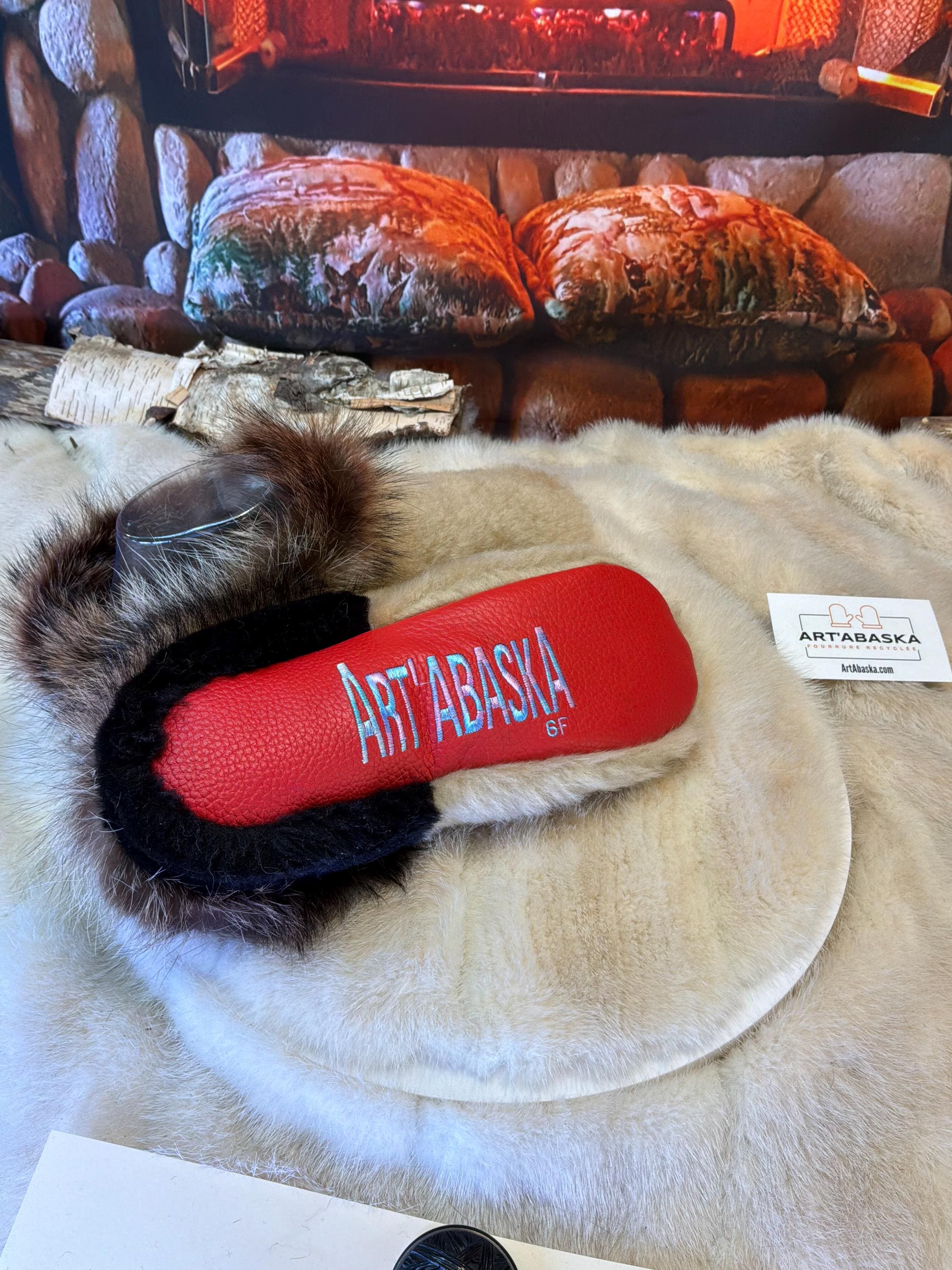 Slipper Palmira pointure 6 femme – Sherling italien & cuir recyclé, pièce unique faite à la main au Québec