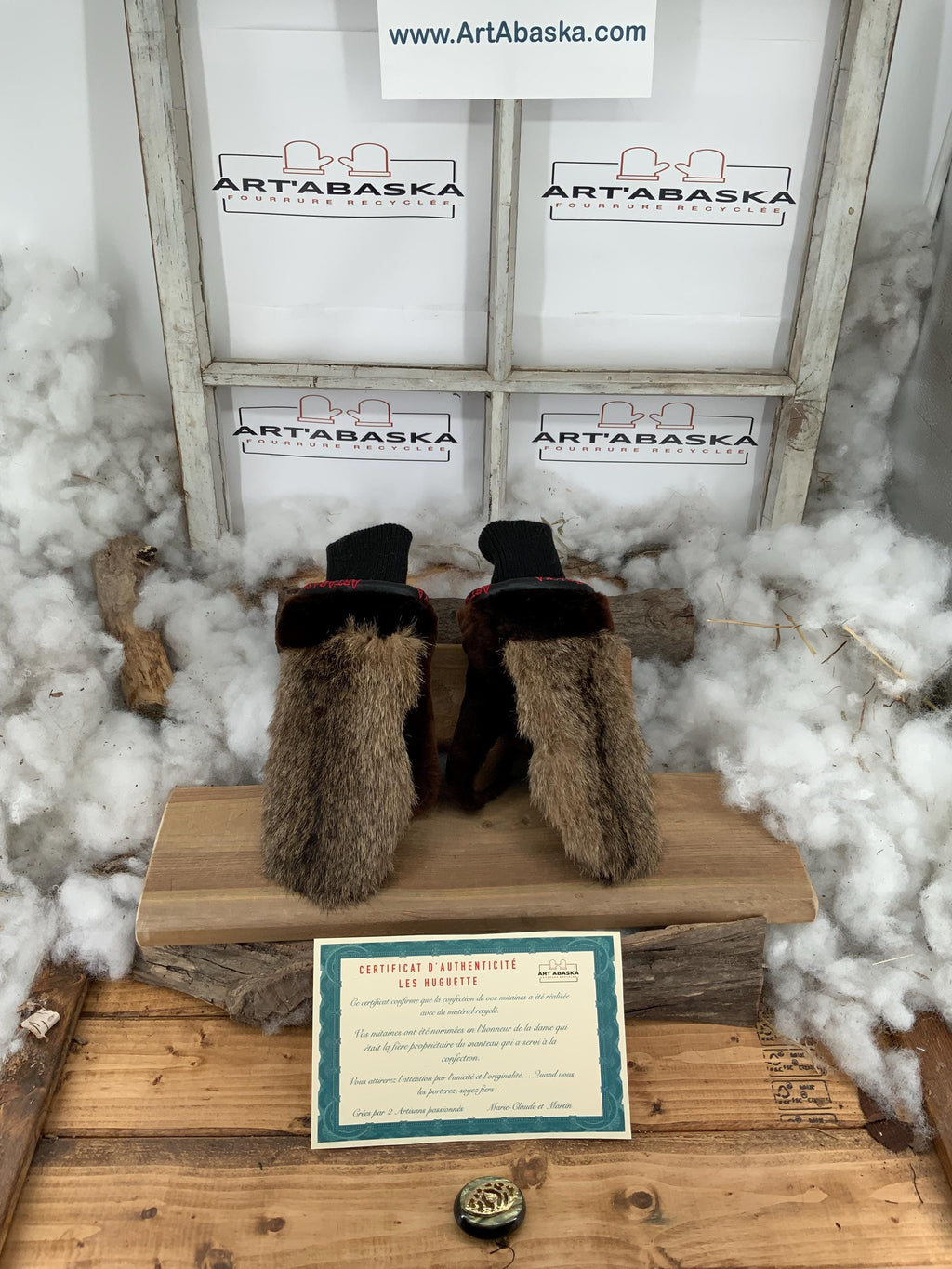 Mitaines de Ville en fourrure et cuir recyclés, Les Huguette Grandeur Médium