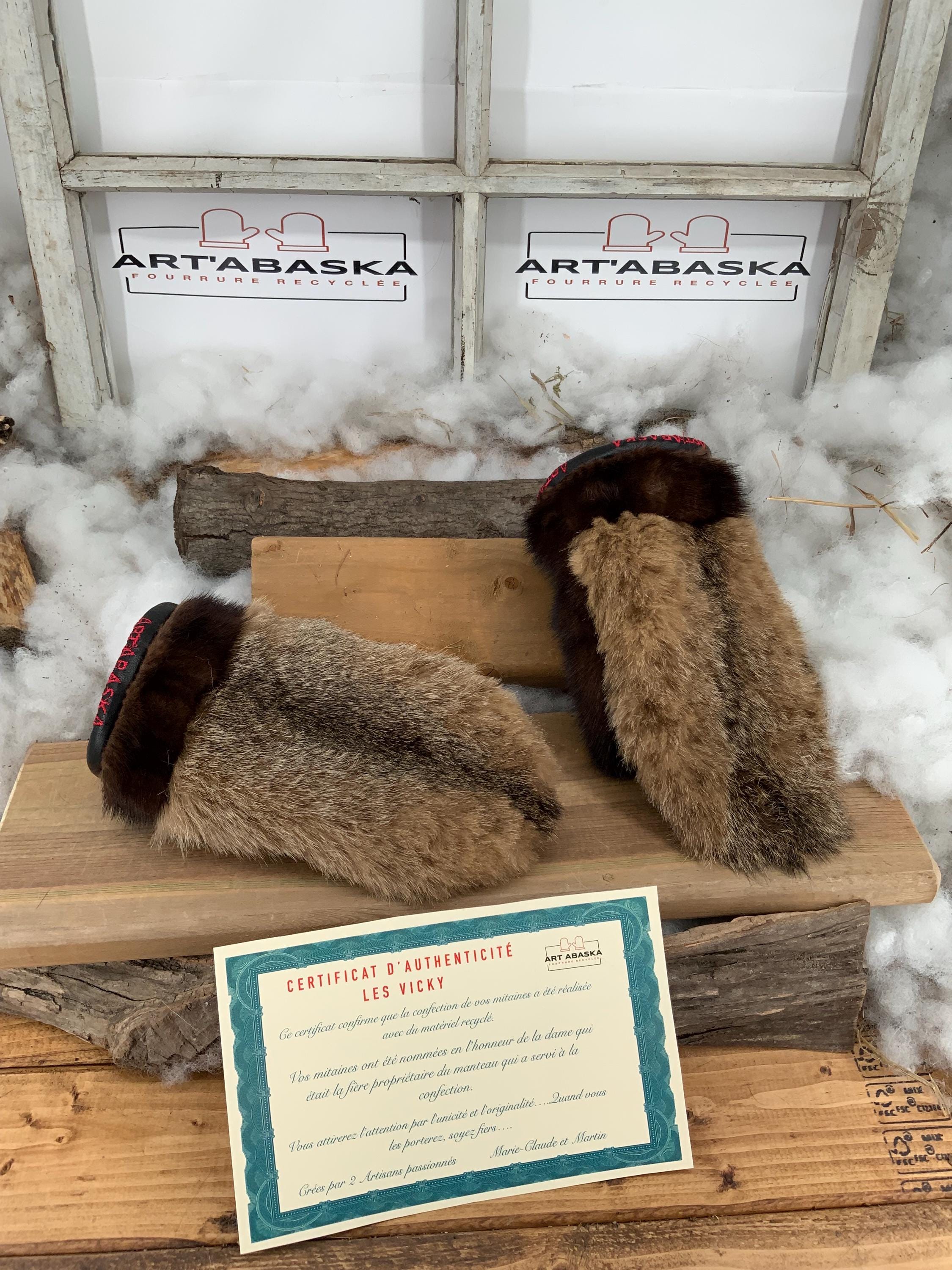 Mitaines de Ville en fourrure et cuir recyclés, Les Vicky Grandeur Médium