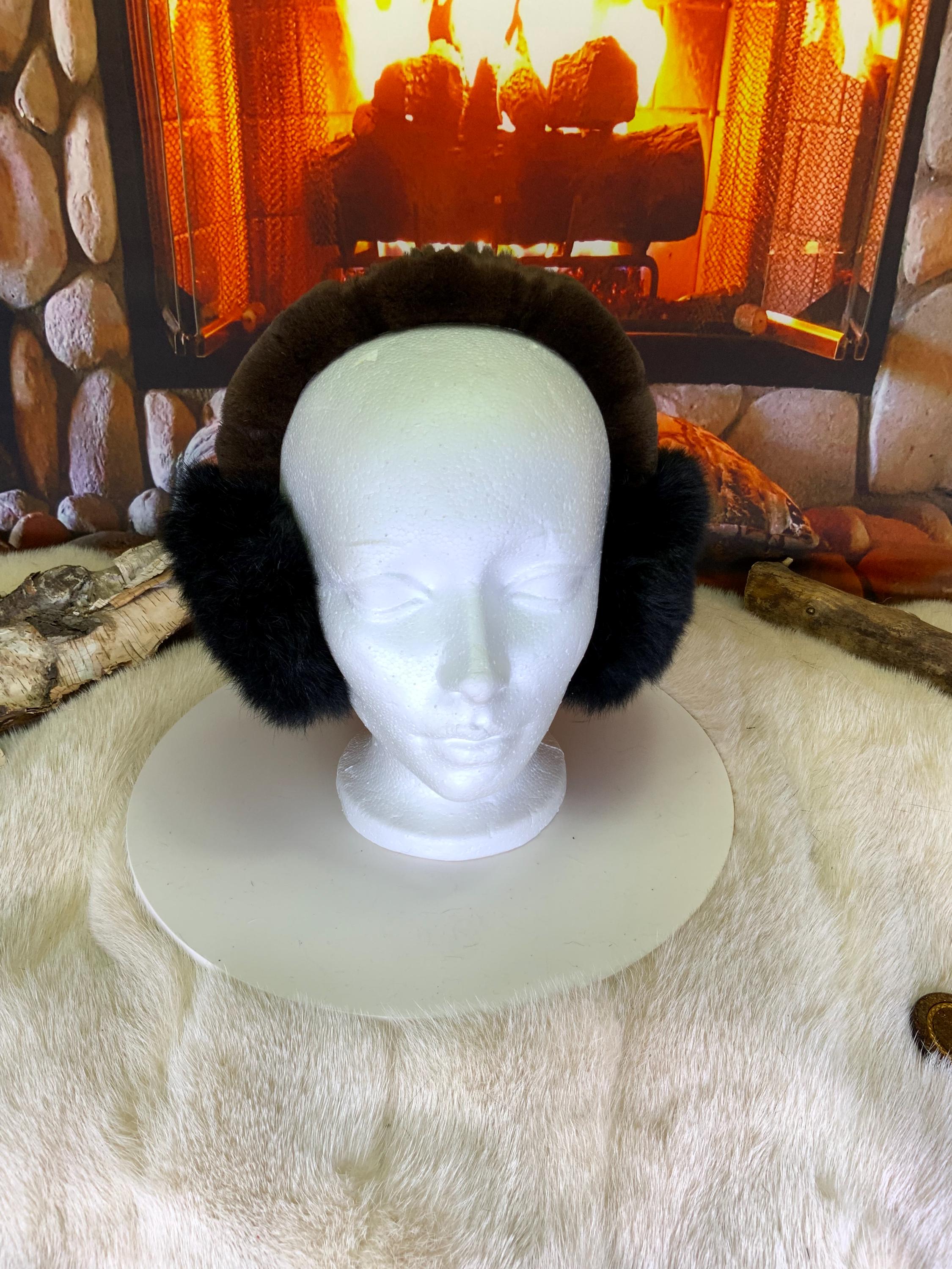 Cache-Oreilles tout en fourrure recyclée édition Opossum noir naturel recyclé Les Danielle