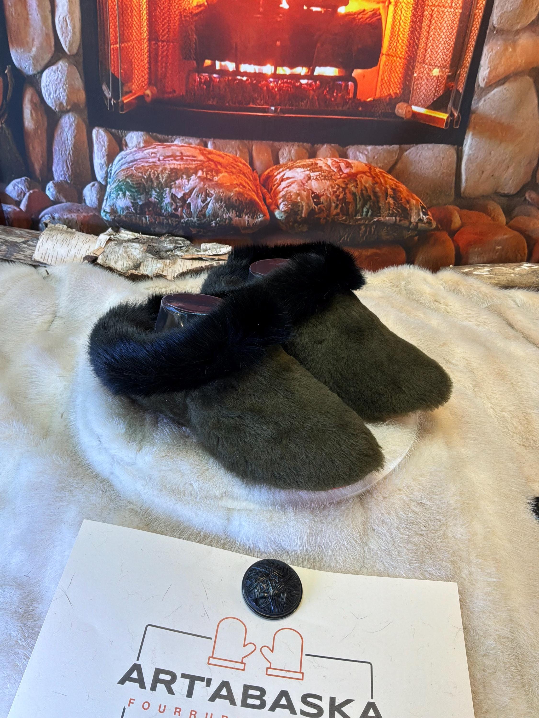 Slipper  Simonne pointure 8 femme – Sherling italien & cuir recyclé, pièce unique faite à la main au Québec