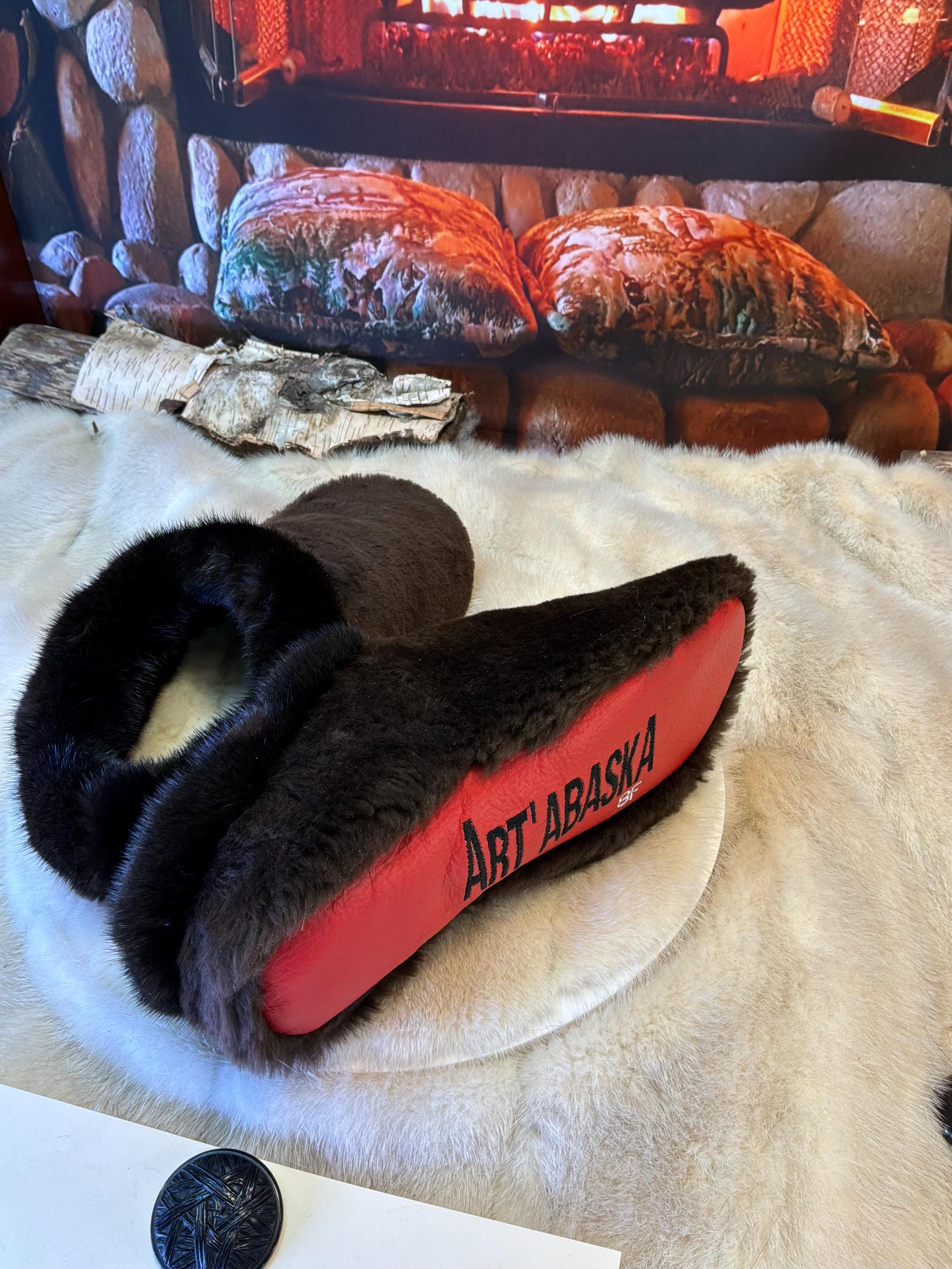 Slipper Simone pointure 8 femme – Sherling italien & cuir recyclé, pièce unique faite à la main au Québec