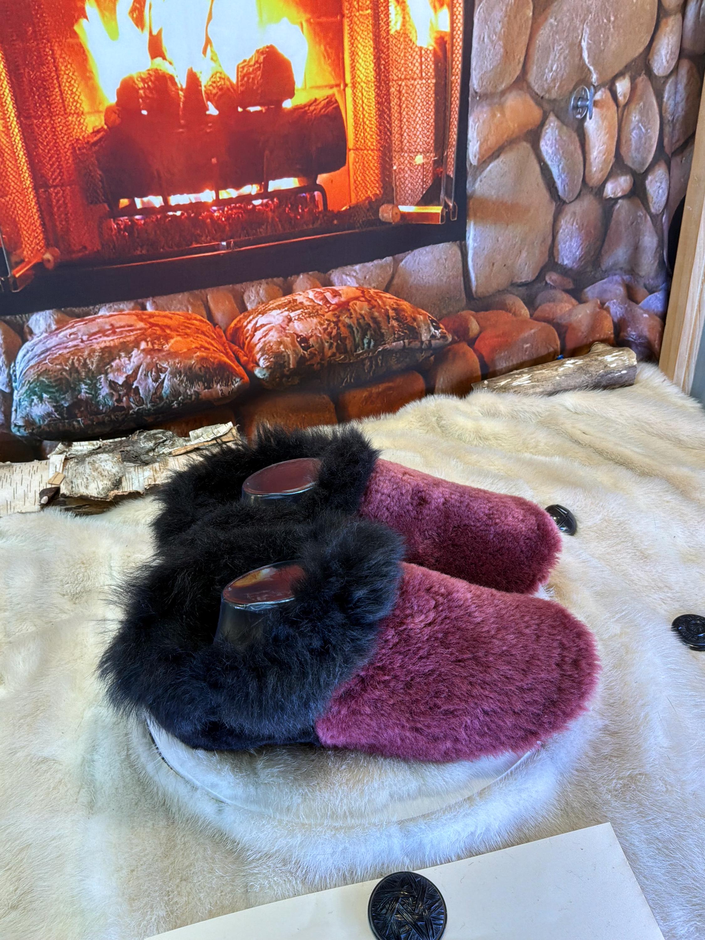 Slipper Lydia pointure 10 femme – Sherling italien & cuir recyclé, pièce unique faite à la main au Québec
