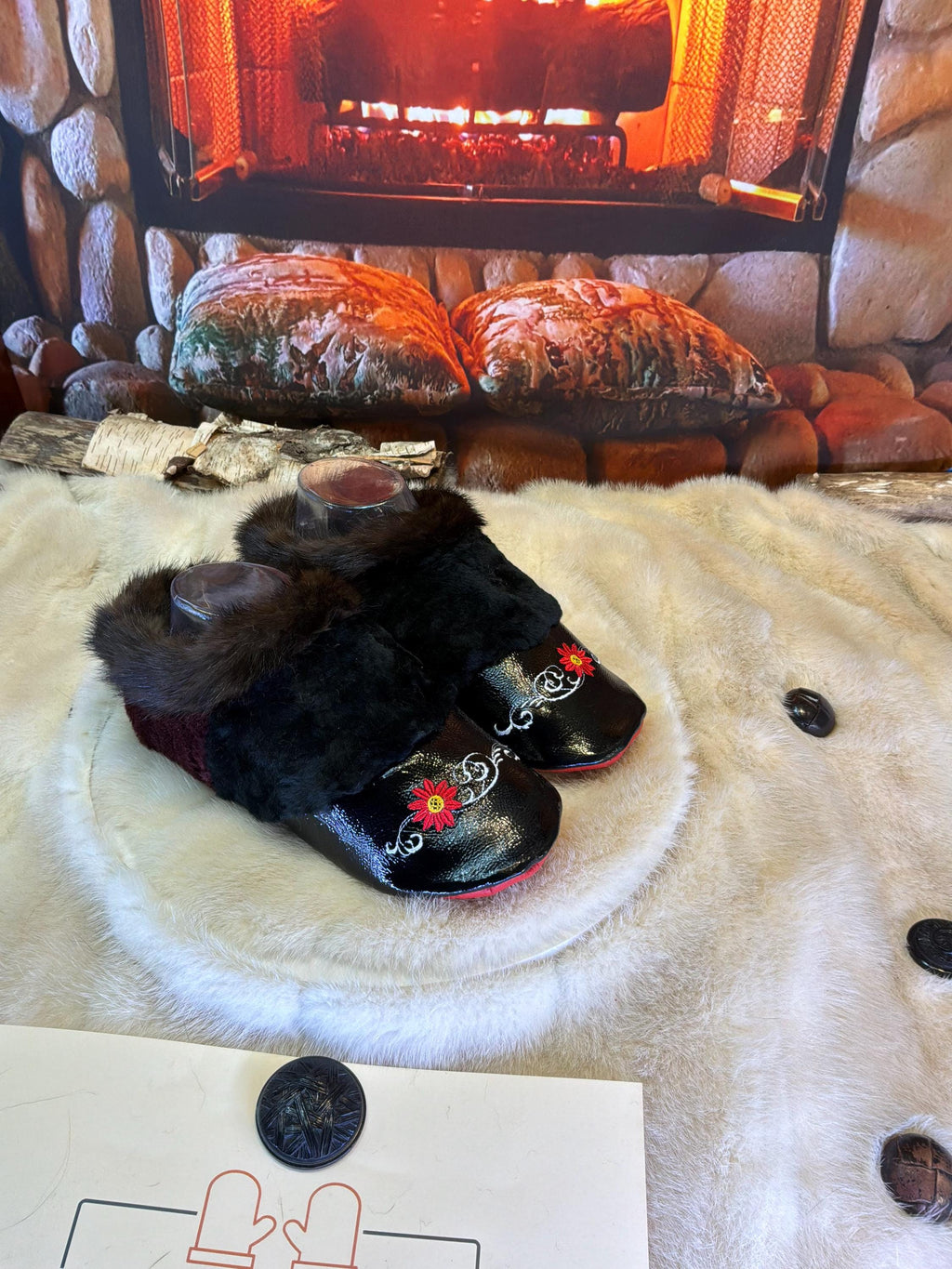 Slipper Annette pointure 7 femme – Sherling italien & cuir recyclé, pièce unique faite à la main au Québec