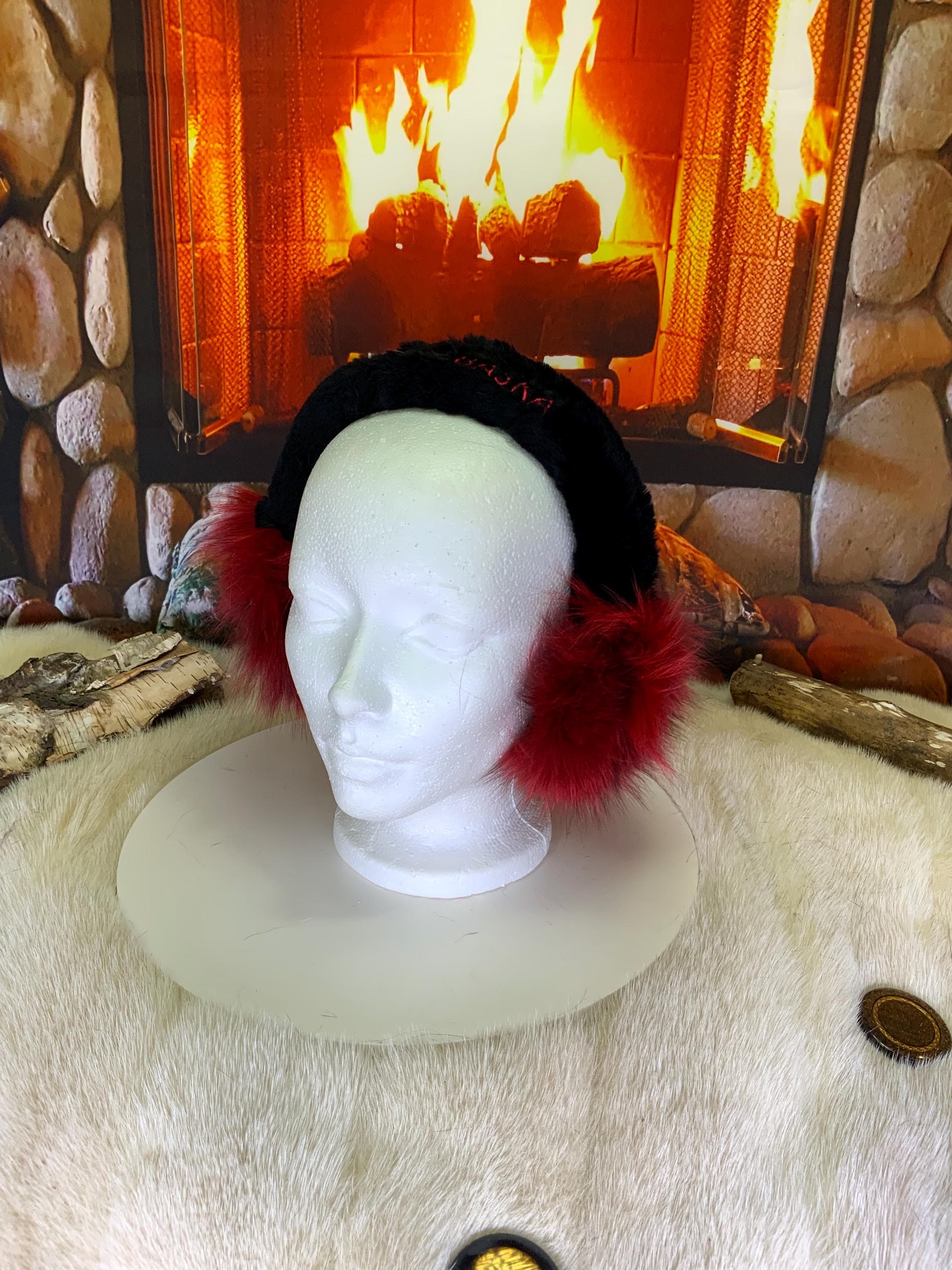 Cache-Oreilles tout en fourrure recyclée édition Rerard teint et cousu patchwork