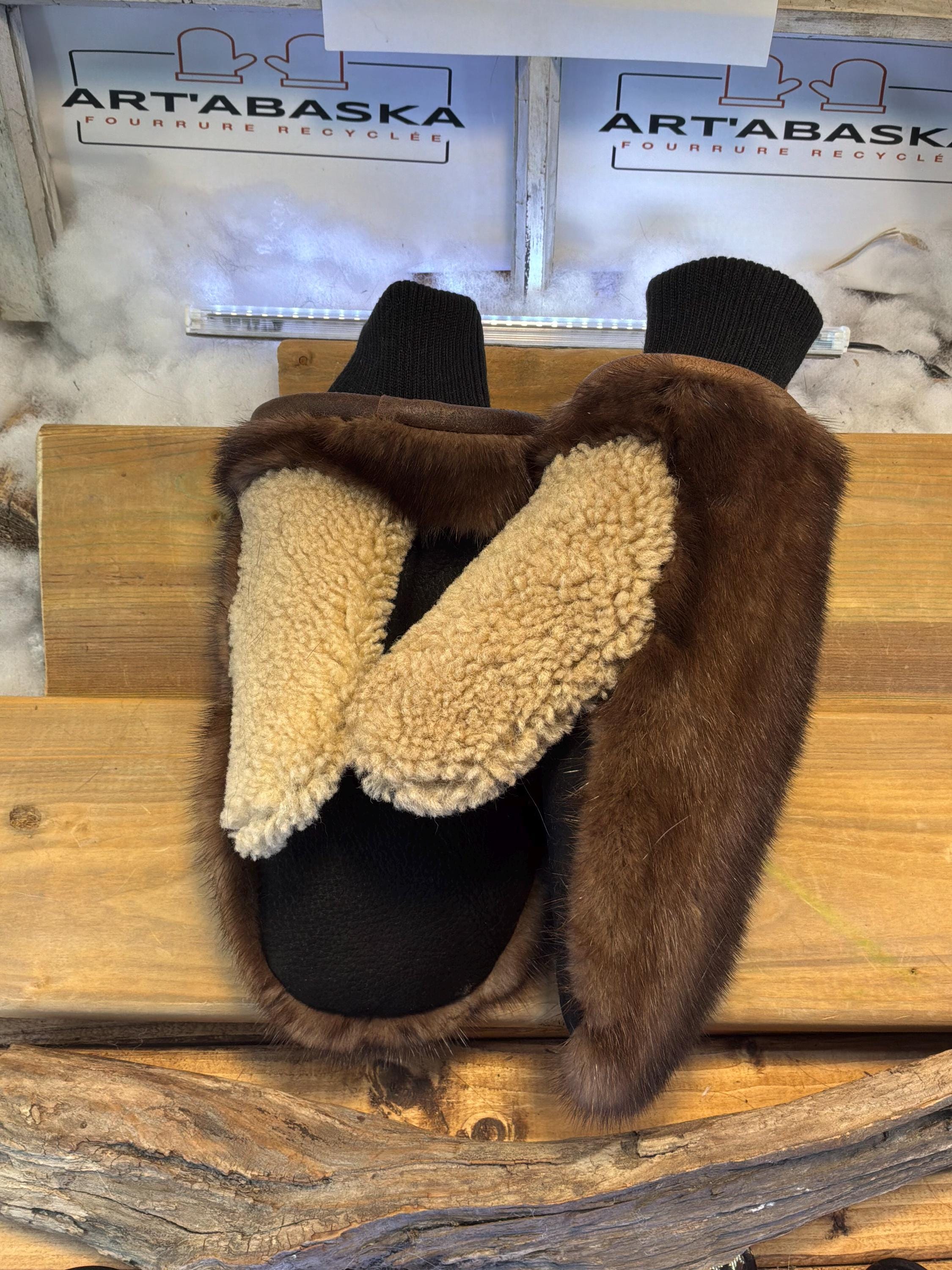 Mitaines de ville X-Large Fleur-Ange en fourrure recyclée – Faites à la main au Québec – Légères, élégantes, confort urbain – ArtAbaska