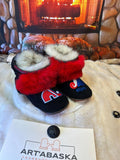 Mocassins d’intérieur Denise 11 homme cuir italien serpent logos Nordiques et Expos renard rouge mouton frisé semelle cuir rouge Québec