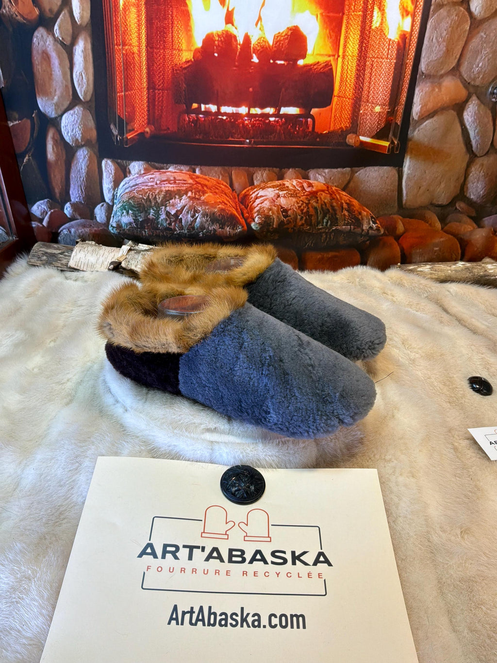 Slipper Eulalie pointure 10 Homme – Sherling italien & cuir recyclé, pièce unique faite à la main au Québec