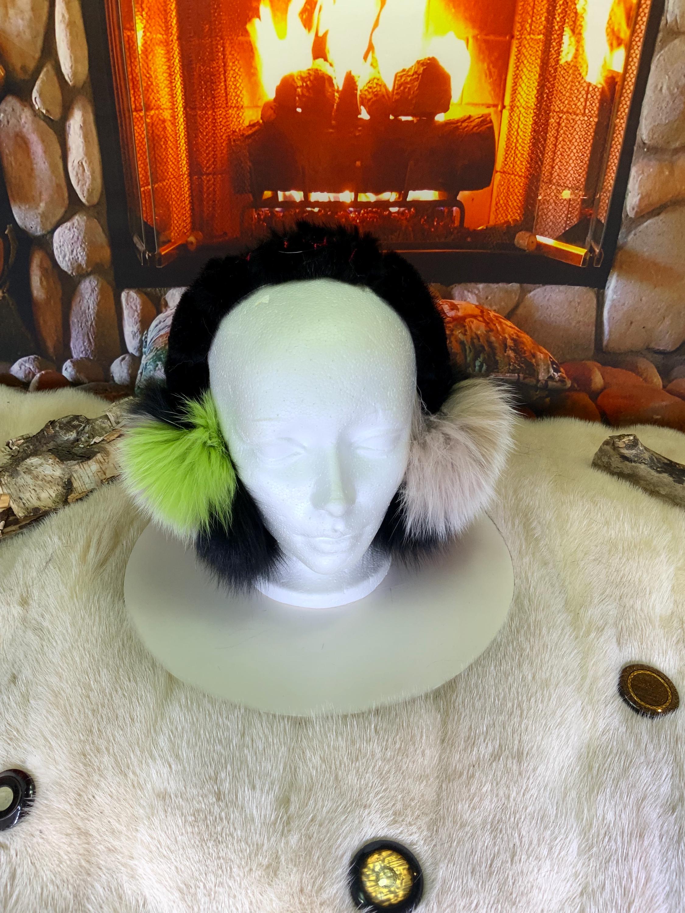 Cache-Oreilles tout en fourrure recyclée édition Renard patchwork