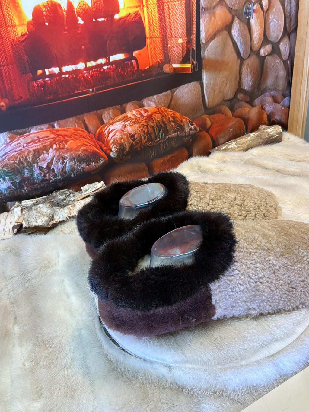 Slipper Valérie pointure 10 Homme – Sherling italien & cuir recyclé, pièce unique faite à la main au Québec