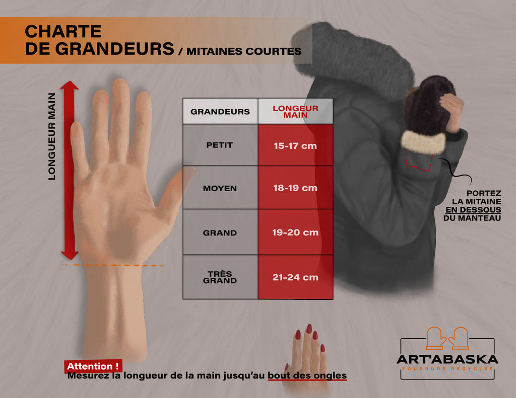 Mitaines de Ville en fourrure et cuir recyclés,  modèle court Les Victoire.  Grandeur LARGE