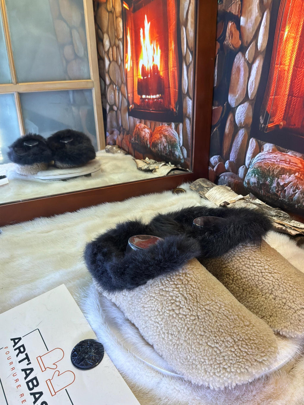 Slipper Angéline pointure 10 femme – Sherling italien & cuir recyclé, pièce unique faite à la main au Québec