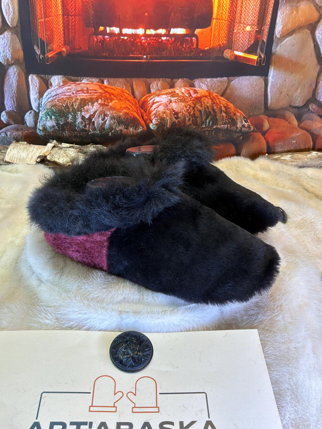 Slipper Lucette pointure 10 femme – Sherling italien & cuir recyclé, pièce unique faite à la main au Québec