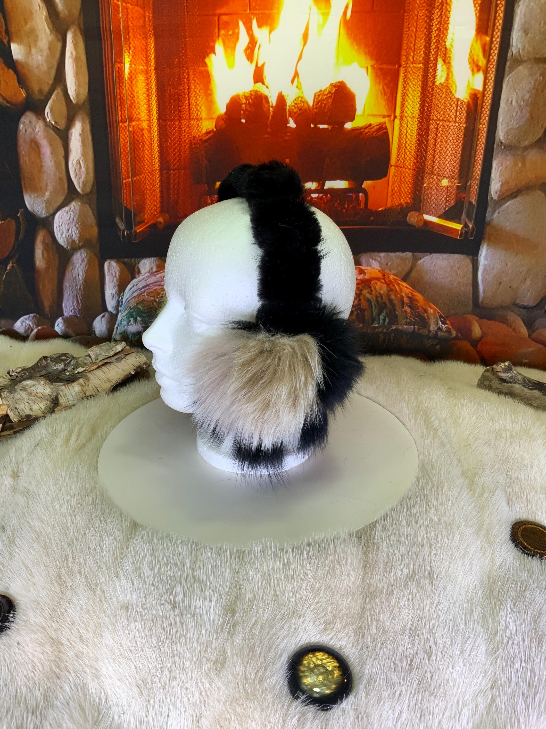 Cache-Oreilles tout en fourrure recyclée édition Renard patchwork