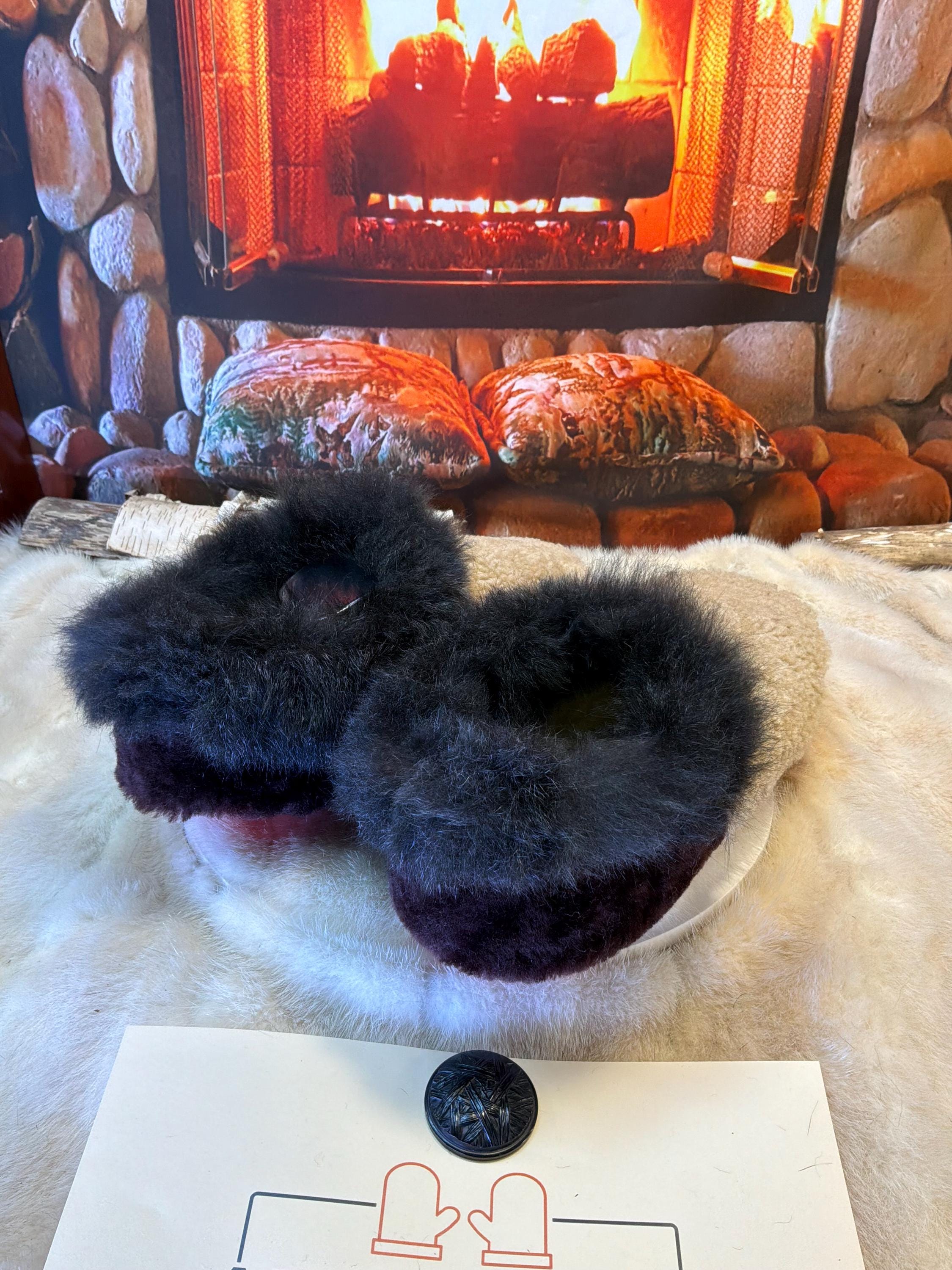 Slipper Rosalie pointure 12 Homme – Sherling italien & cuir recyclé, pièce unique faite à la main au Québec