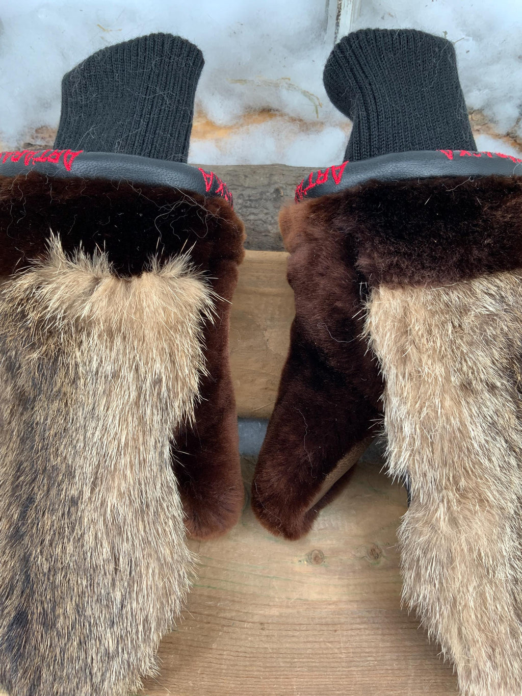 Mitaines de Ville en fourrure et cuir recyclés, Les Huguette Grandeur Médium