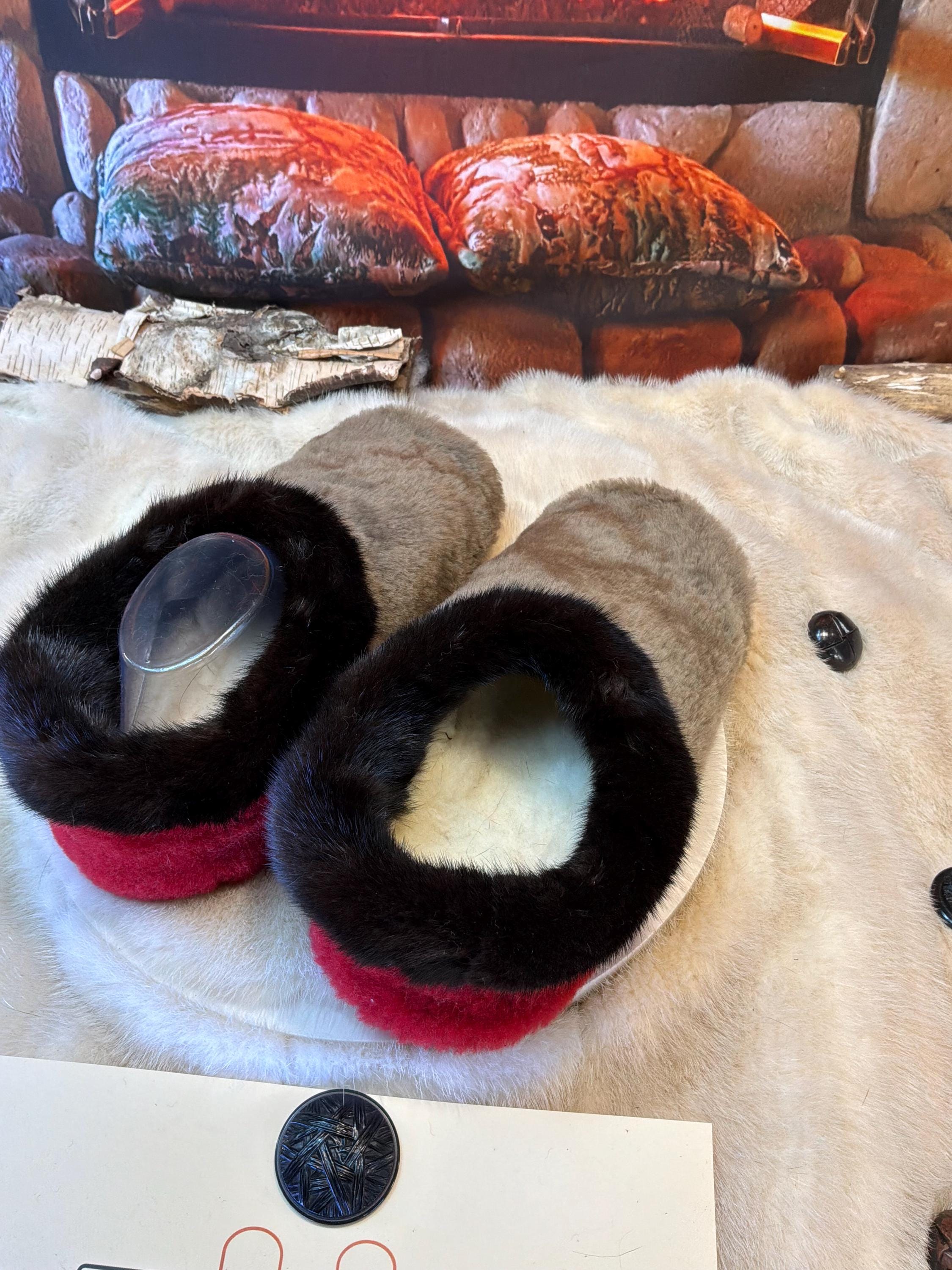 Slipper Luce pointure 9 Homme / 11 Femme– Sherling italien & cuir recyclé, pièce unique faite à la main au Québec