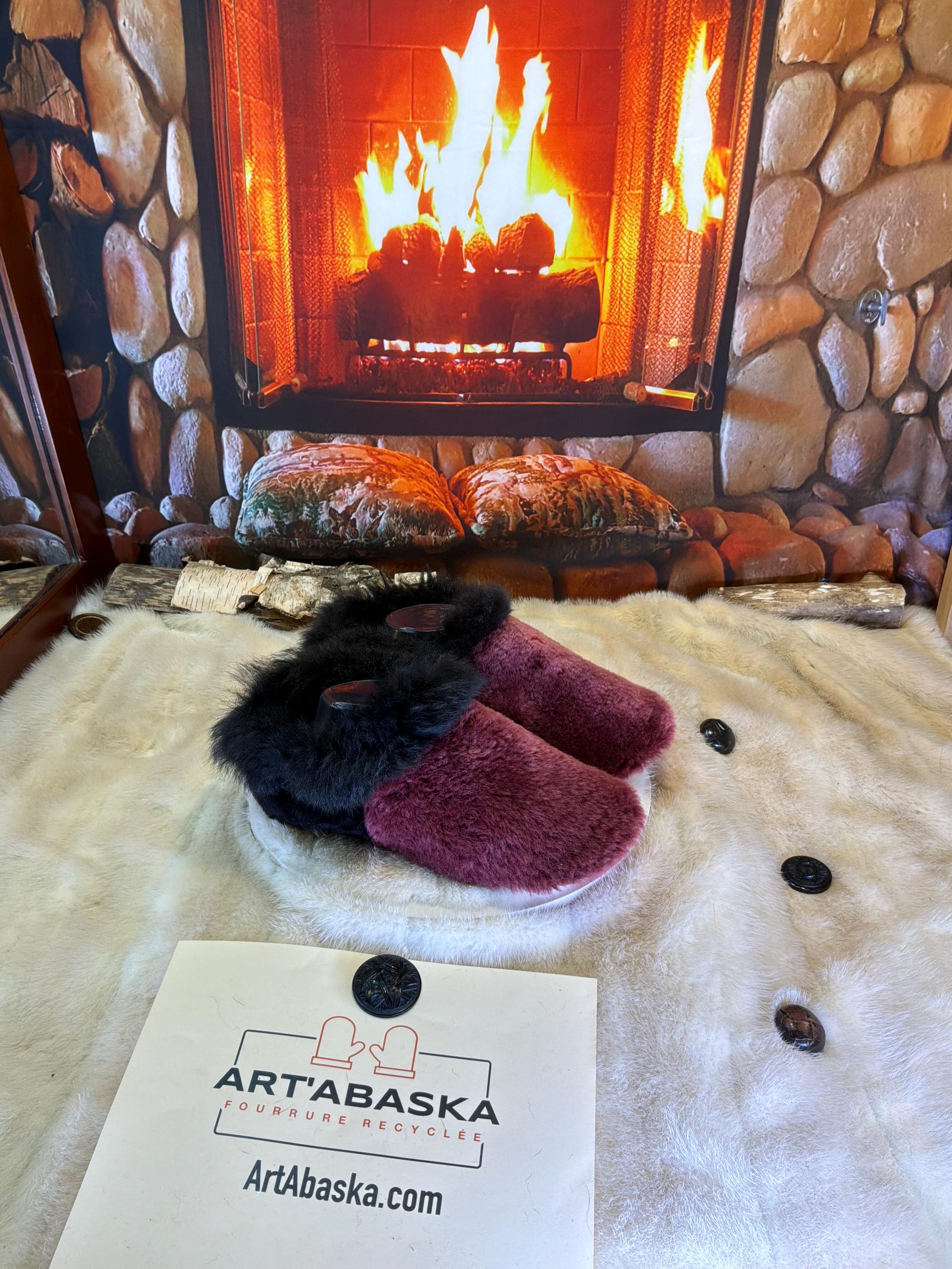 Slipper Lydia pointure 10 femme – Sherling italien & cuir recyclé, pièce unique faite à la main au Québec