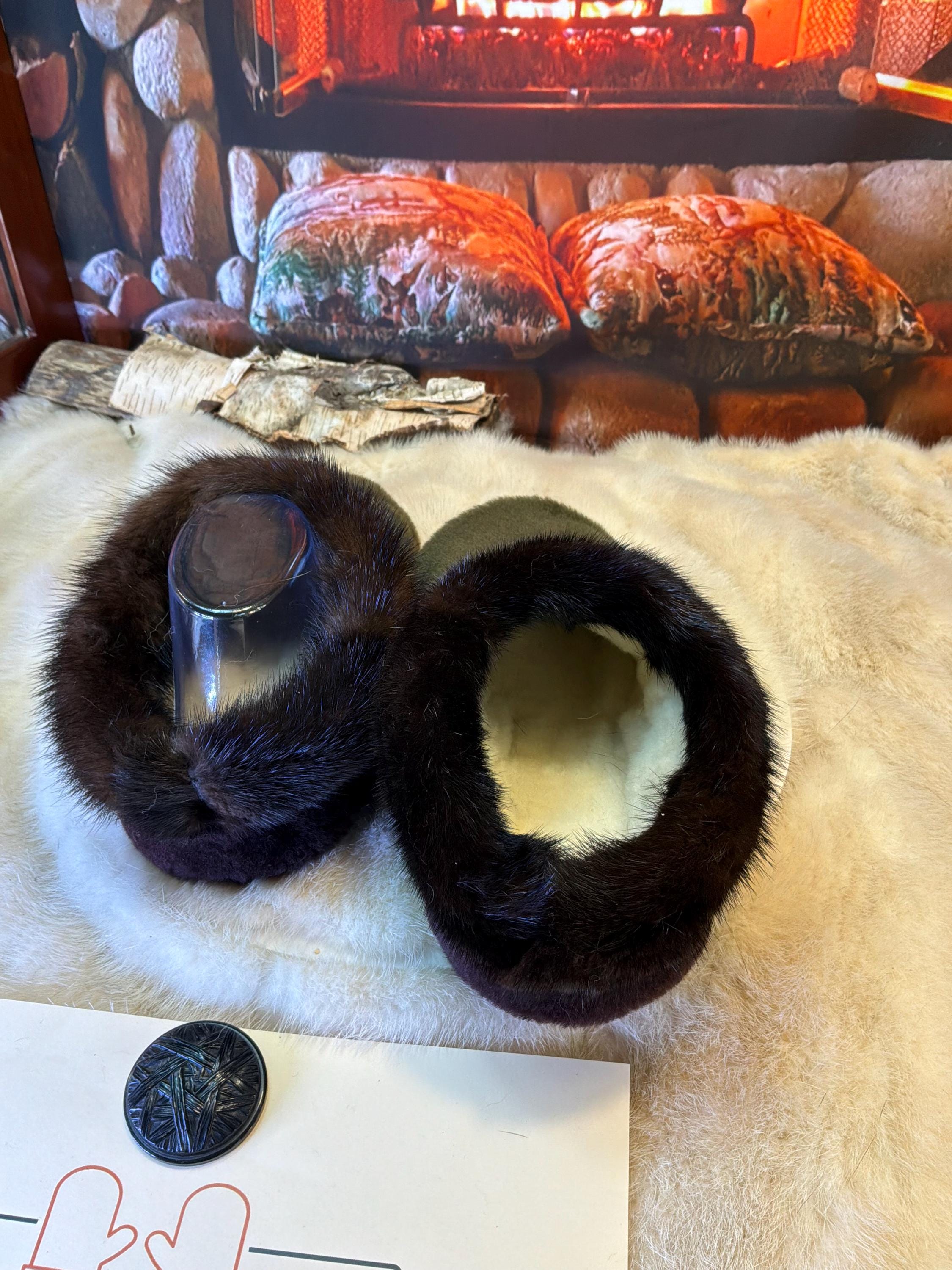 Slipper Georgette pointure 8 femme – Sherling italien & cuir recyclé, pièce unique faite à la main au Québec