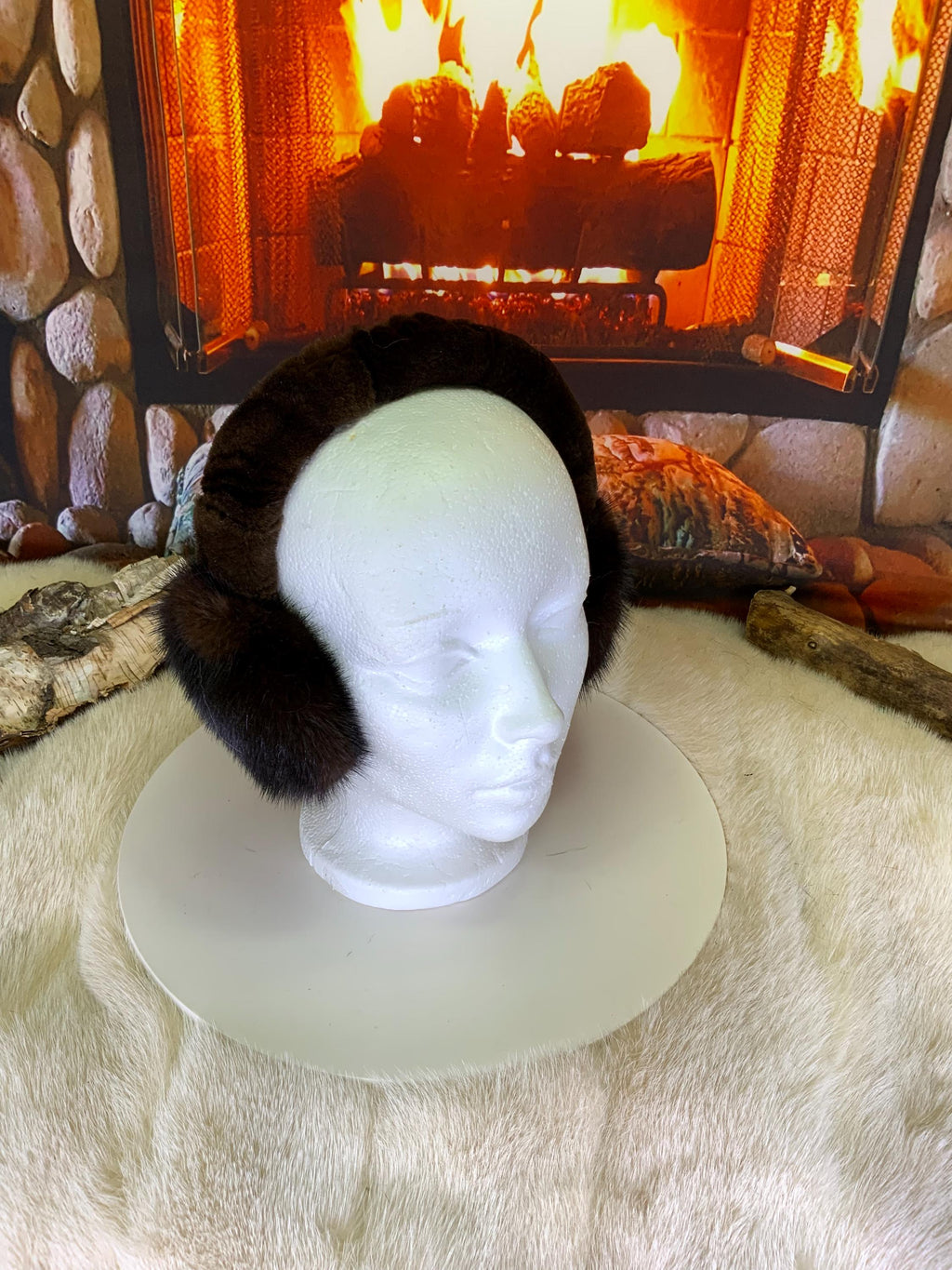 Cache-Oreilles tout en fourrure recyclée édition Vison brun naturel recyclé Les Francine