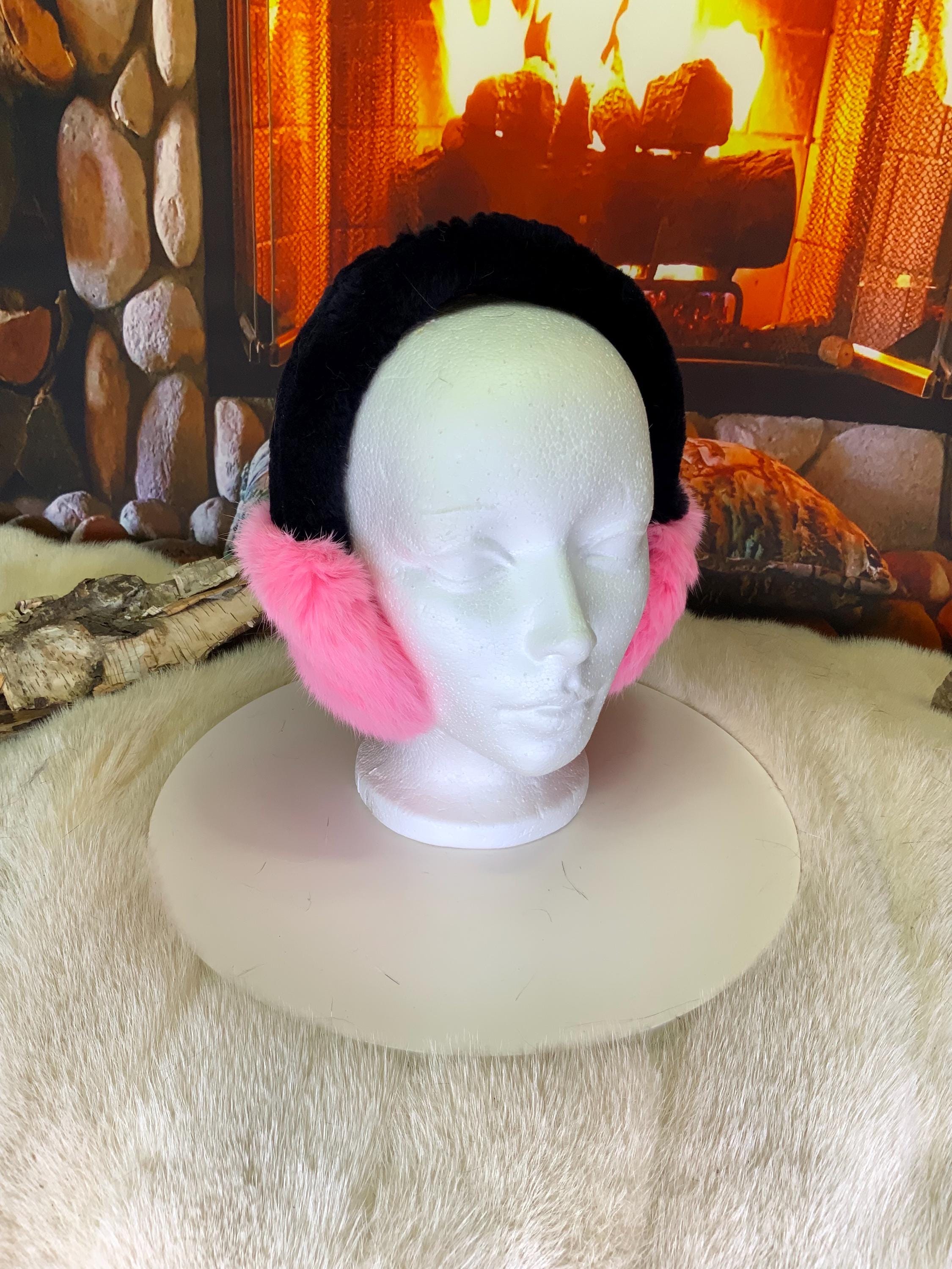 Cache-Oreilles tout en fourrure recyclée édition Lapin Rose