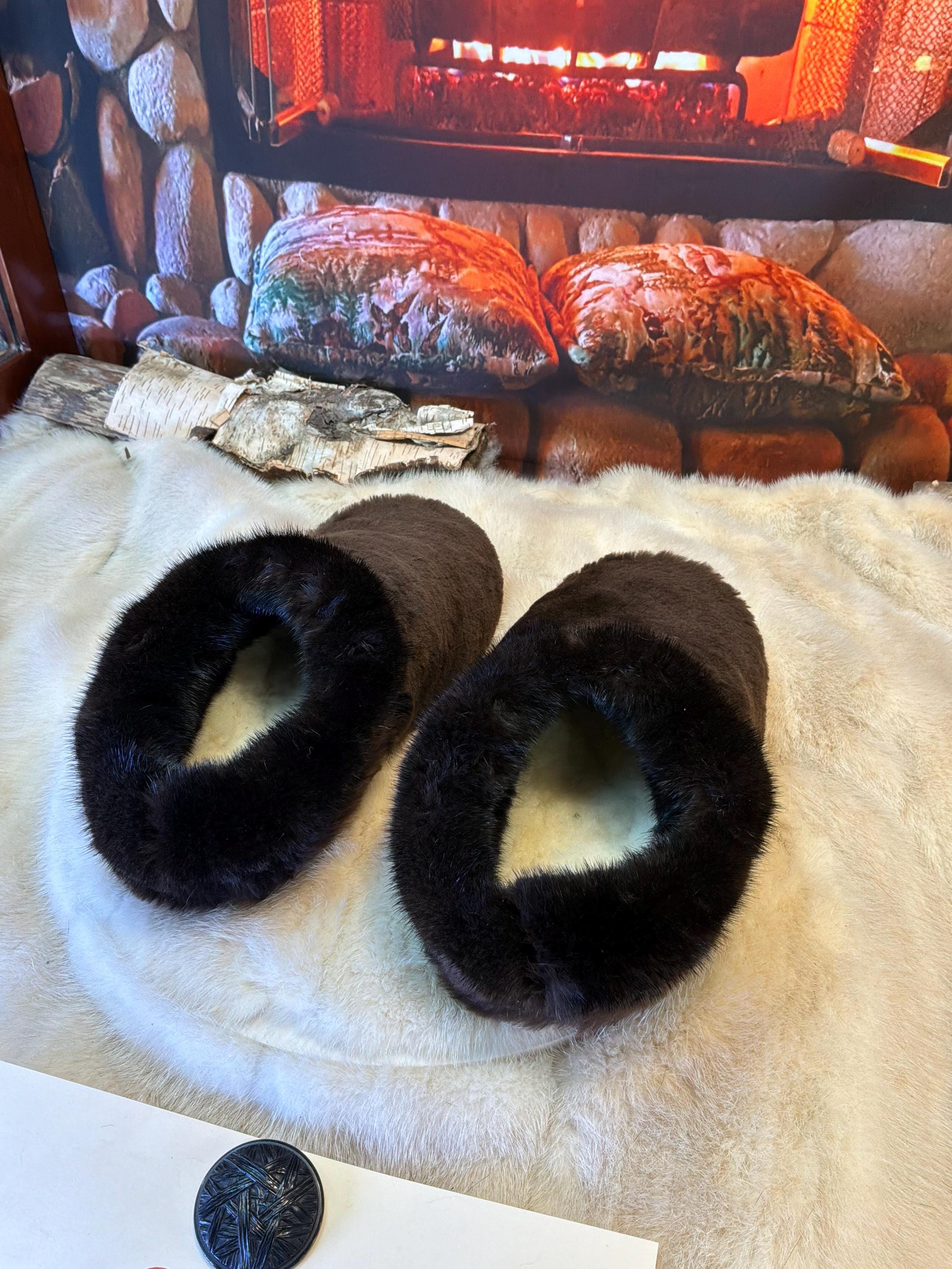 Slipper Simone pointure 8 femme – Sherling italien & cuir recyclé, pièce unique faite à la main au Québec