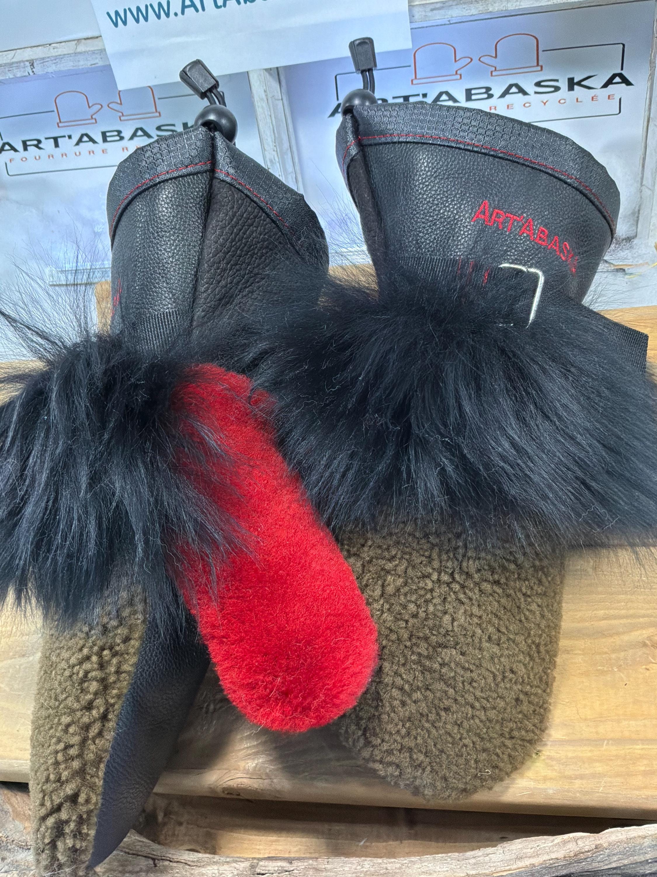 Mitaines Aimée en fourrure recyclée et cuir italien faites à la main au Québec grandeur Medium