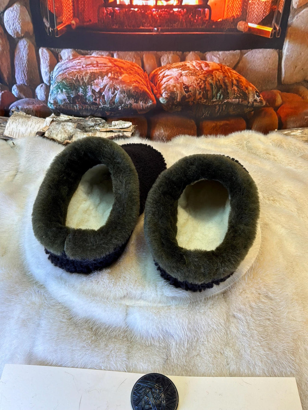 Slipper  Marie-Thérèse pointure 8 femme – Sherling italien & cuir recyclé, pièce unique faite à la main au Québec
