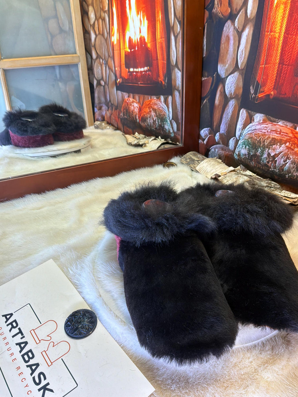Slipper Lucette pointure 10 femme – Sherling italien & cuir recyclé, pièce unique faite à la main au Québec