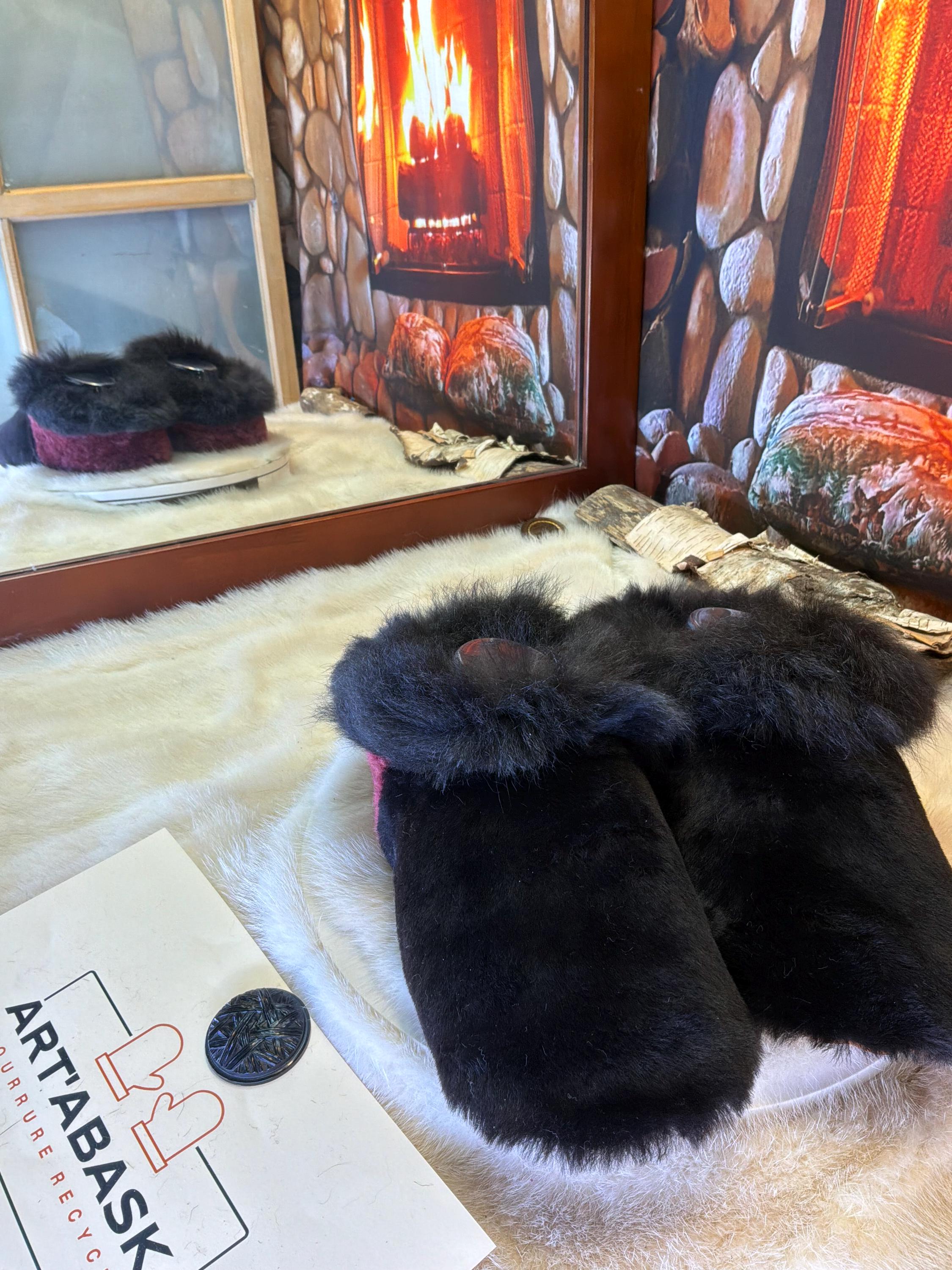 Slipper Lucette pointure 10 femme – Sherling italien & cuir recyclé, pièce unique faite à la main au Québec