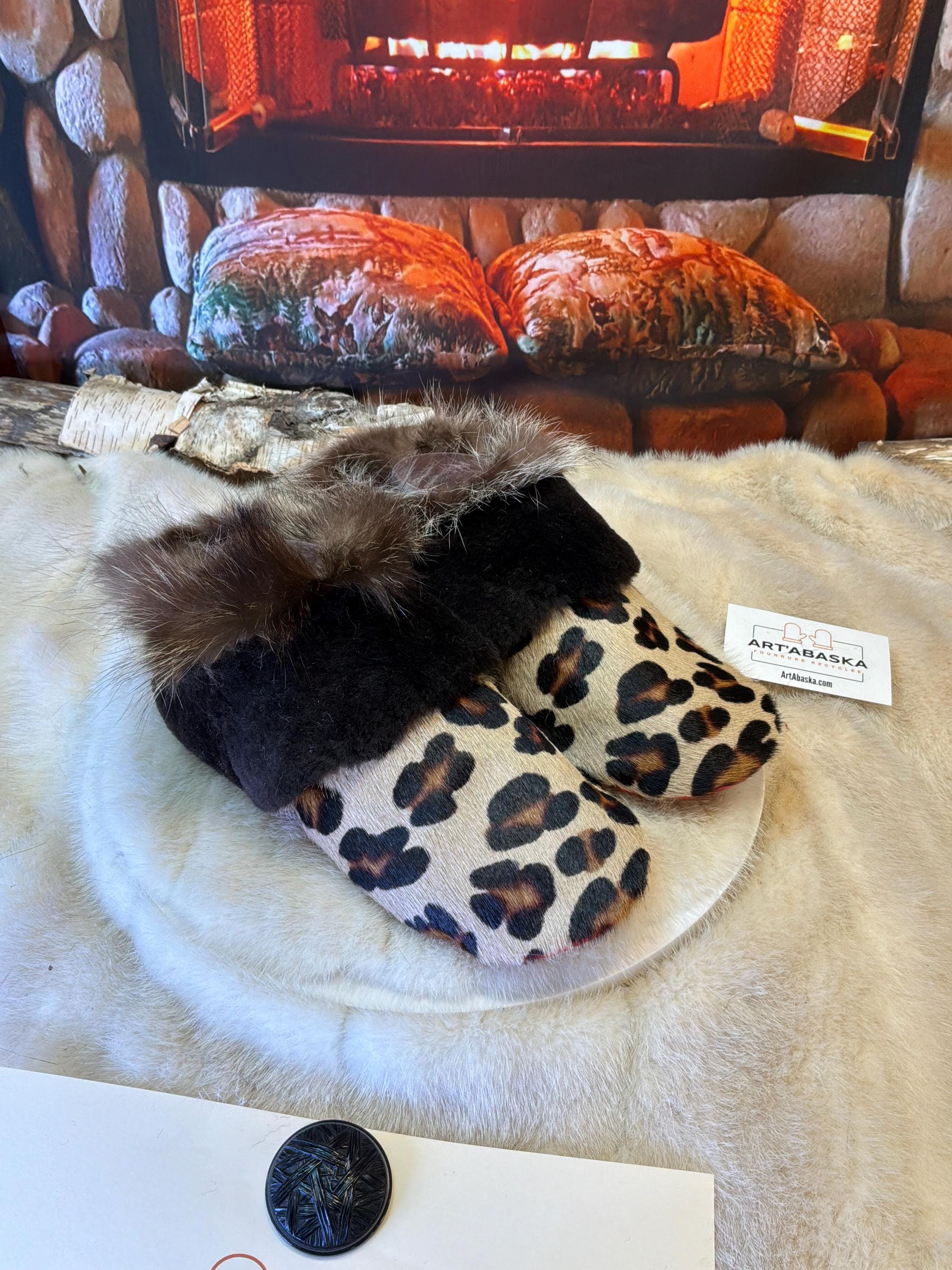 Slipper Emma pointure 8 femme – Sherling italien & cuir recyclé, pièce unique faite à la main au Québec