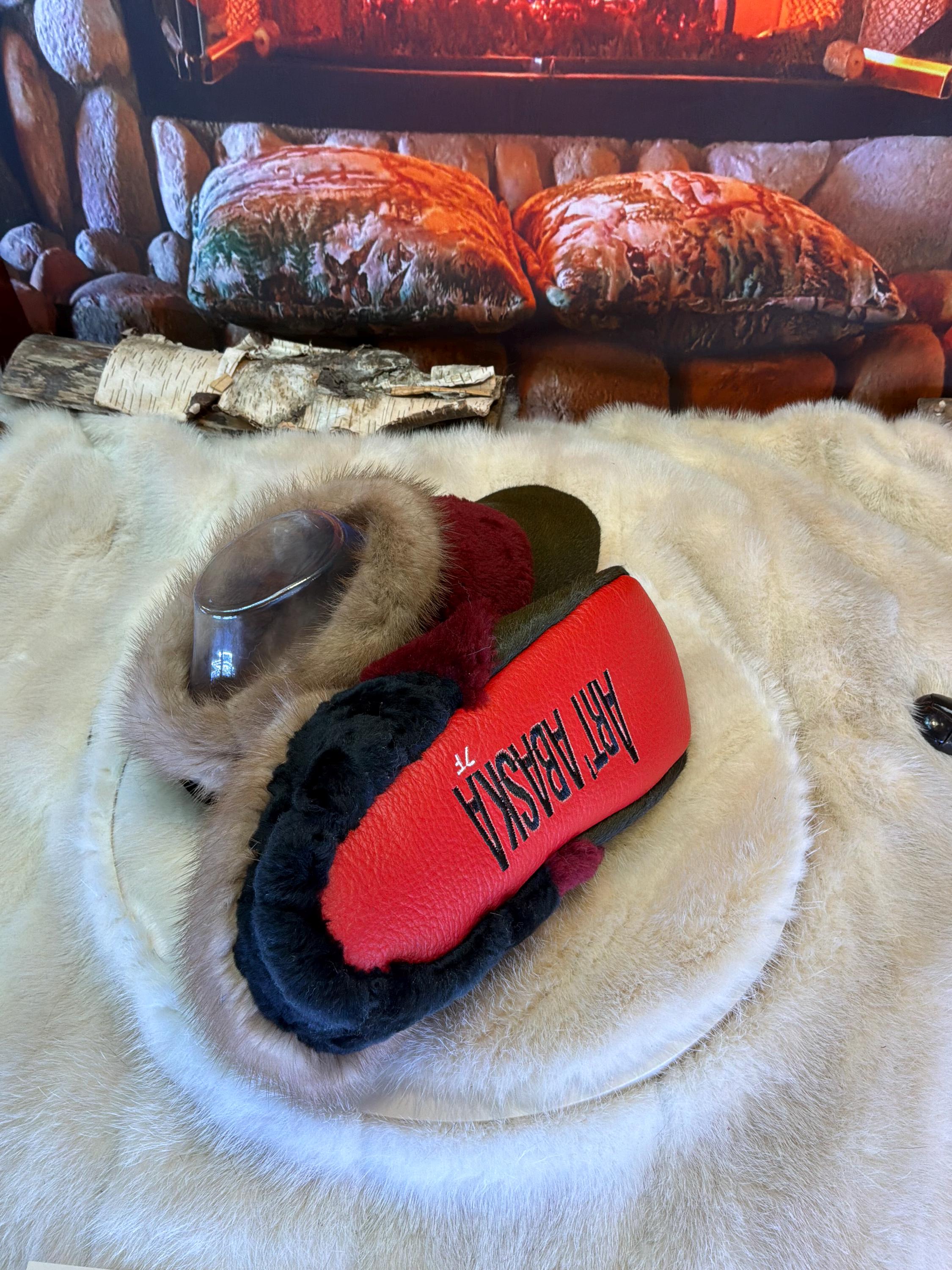 Slipper Eugénie pointure 7 femme – Sherling italien & cuir recyclé, pièce unique faite à la main au Québec