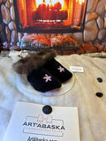 Slipper Marcelle pointure 8 femme – Sherling italien & cuir recyclé, pièce unique faite à la main au Québec Édition Brodée