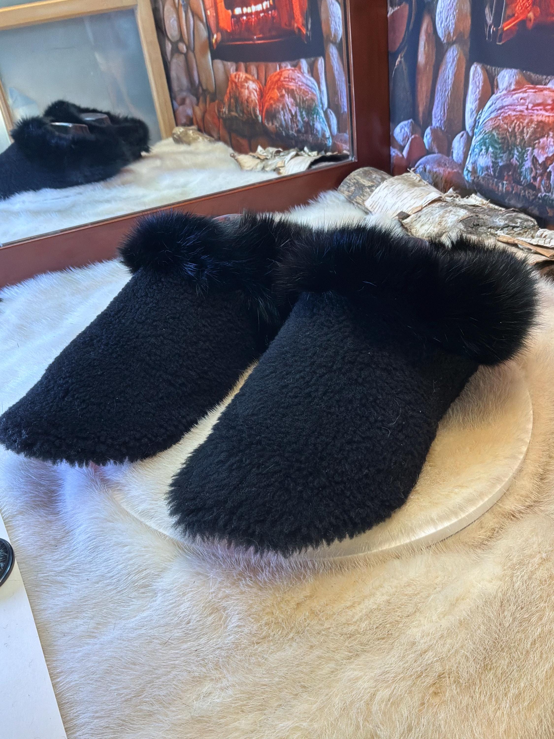 Slipper Cécile pointure 8 femme – Sherling italien & cuir recyclé, pièce unique faite à la main au Québec
