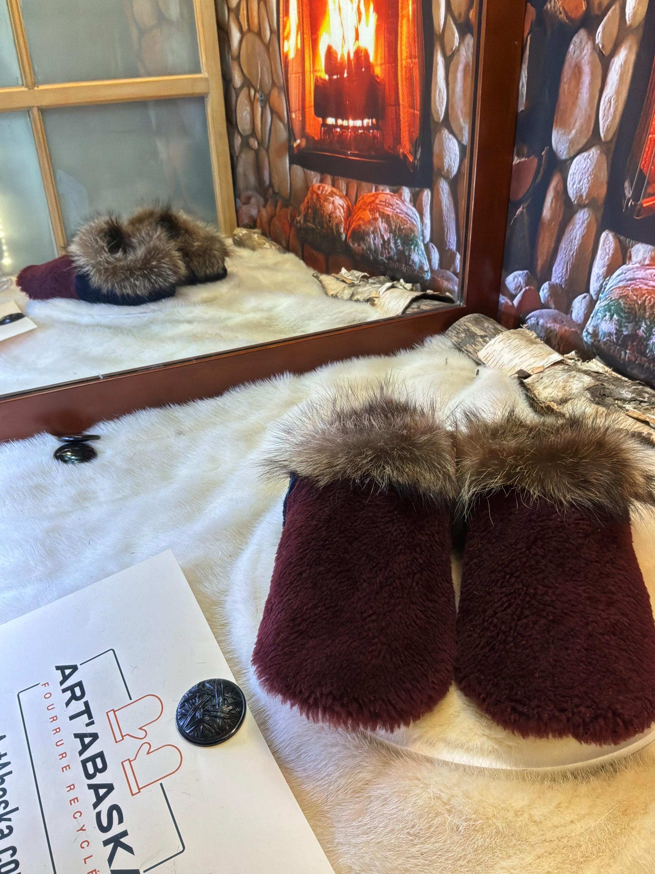 Slipper Johanne pointure 6 femme – Sherling italien & cuir recyclé, pièce unique faite à la main au Québec