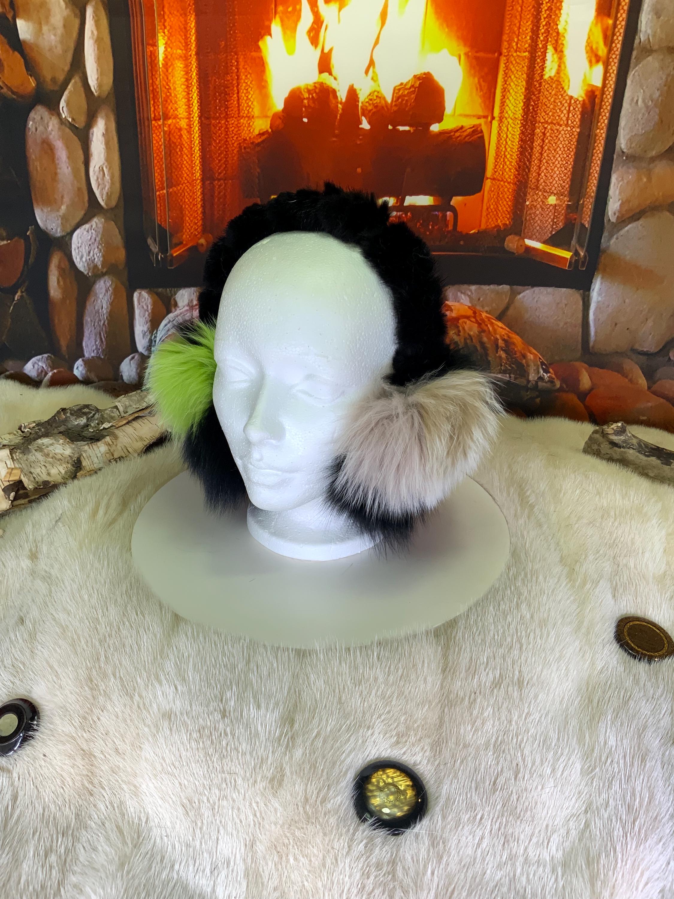 Cache-Oreilles tout en fourrure recyclée édition Renard patchwork