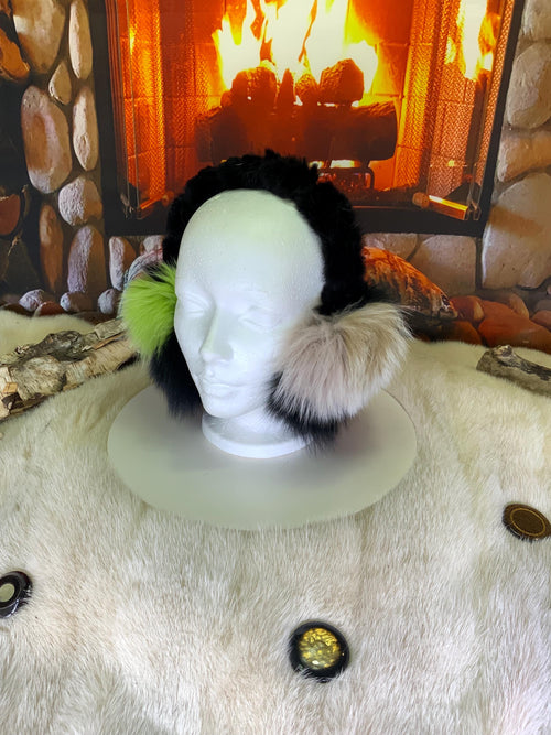 Cache-Oreilles tout en fourrure recyclée édition Renard patchwork